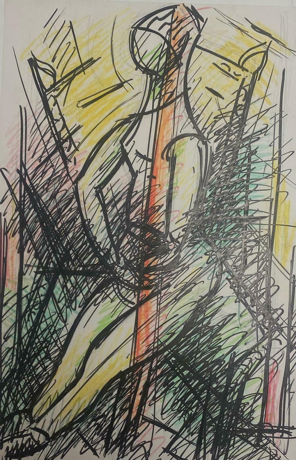 Paul Louis Bolot (French 1918 2003)21th Century French Modernist Gouache Painting Colorful Figure Sitting21th Century (2002) photo furniture