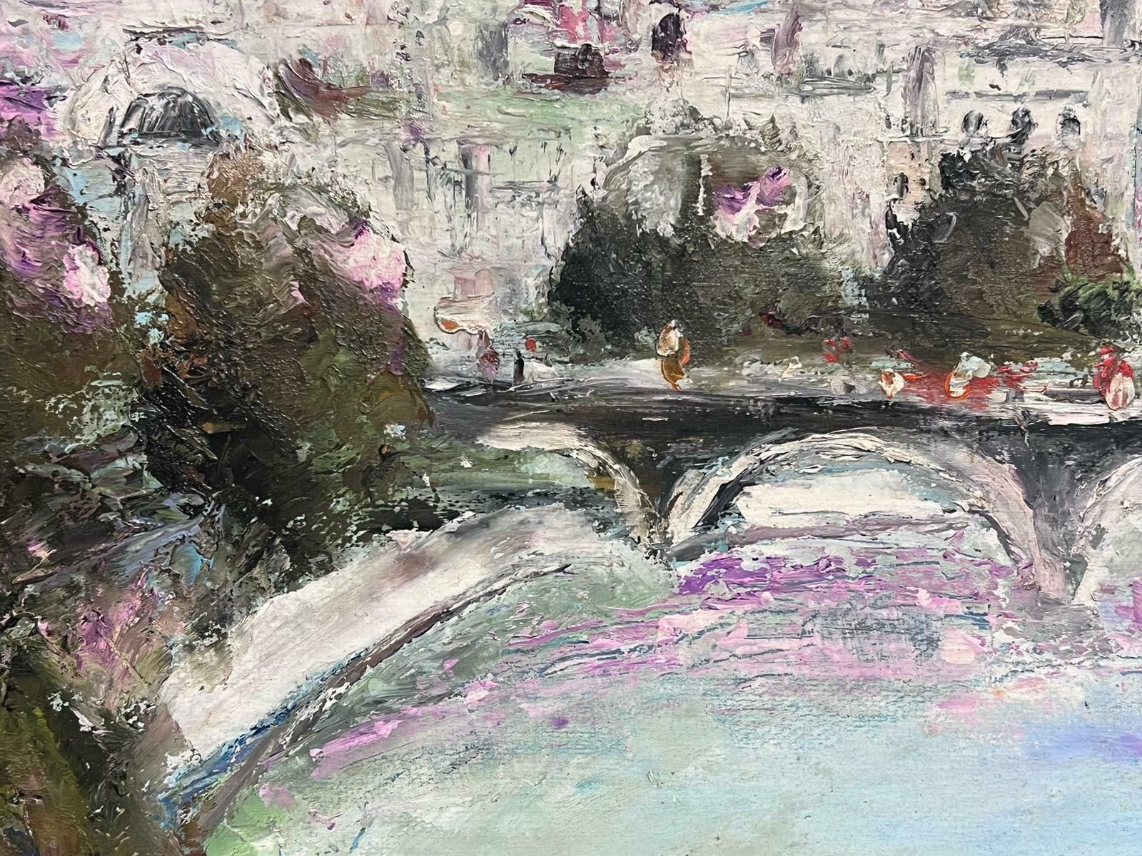French Expressionistlarge 20th Century French Expressionist Signed Oil View Over Paris River Seine photo 1174.0
