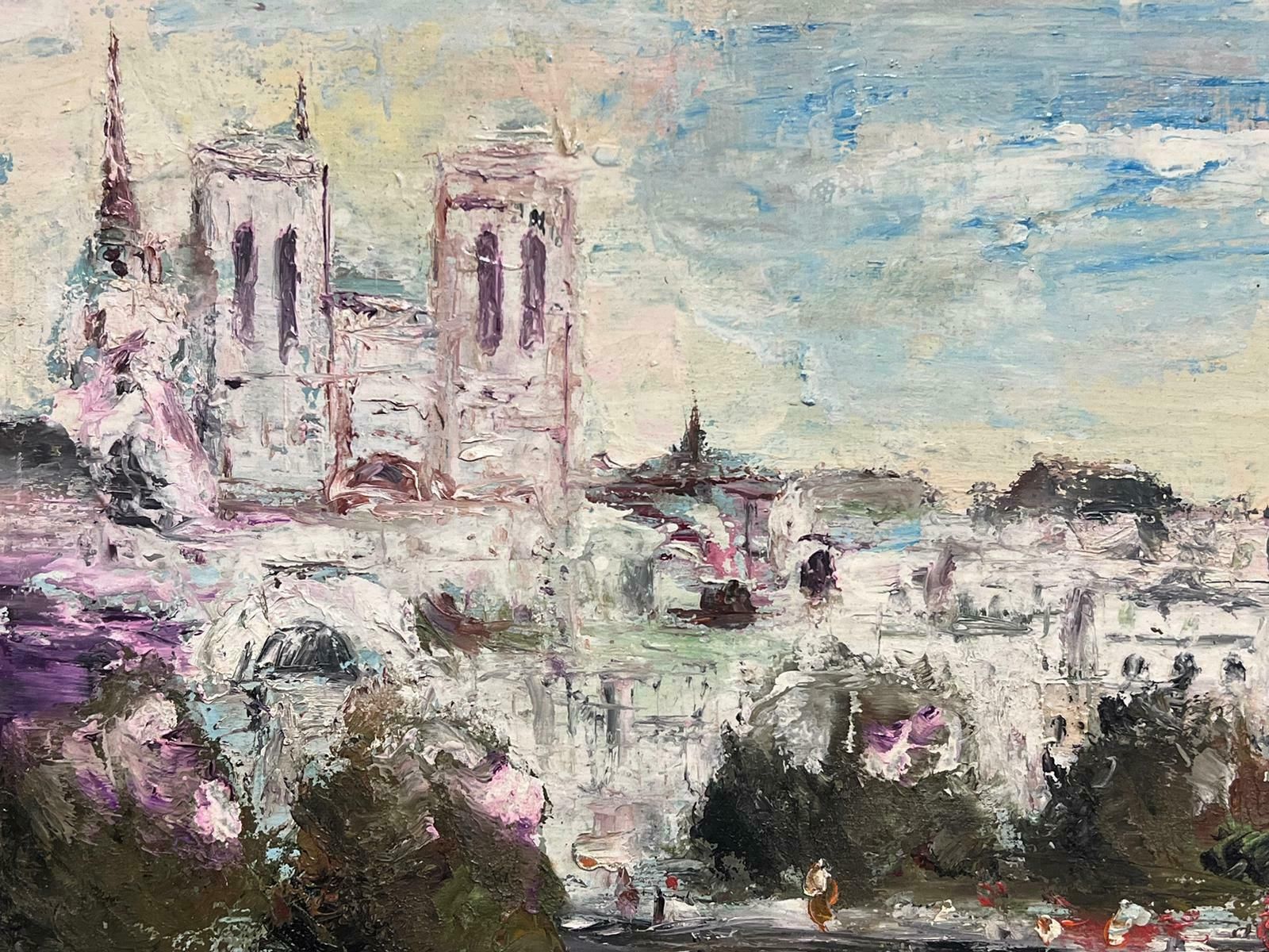 French Expressionistlarge 20th Century French Expressionist Signed Oil View Over Paris River Seine photo vinterior