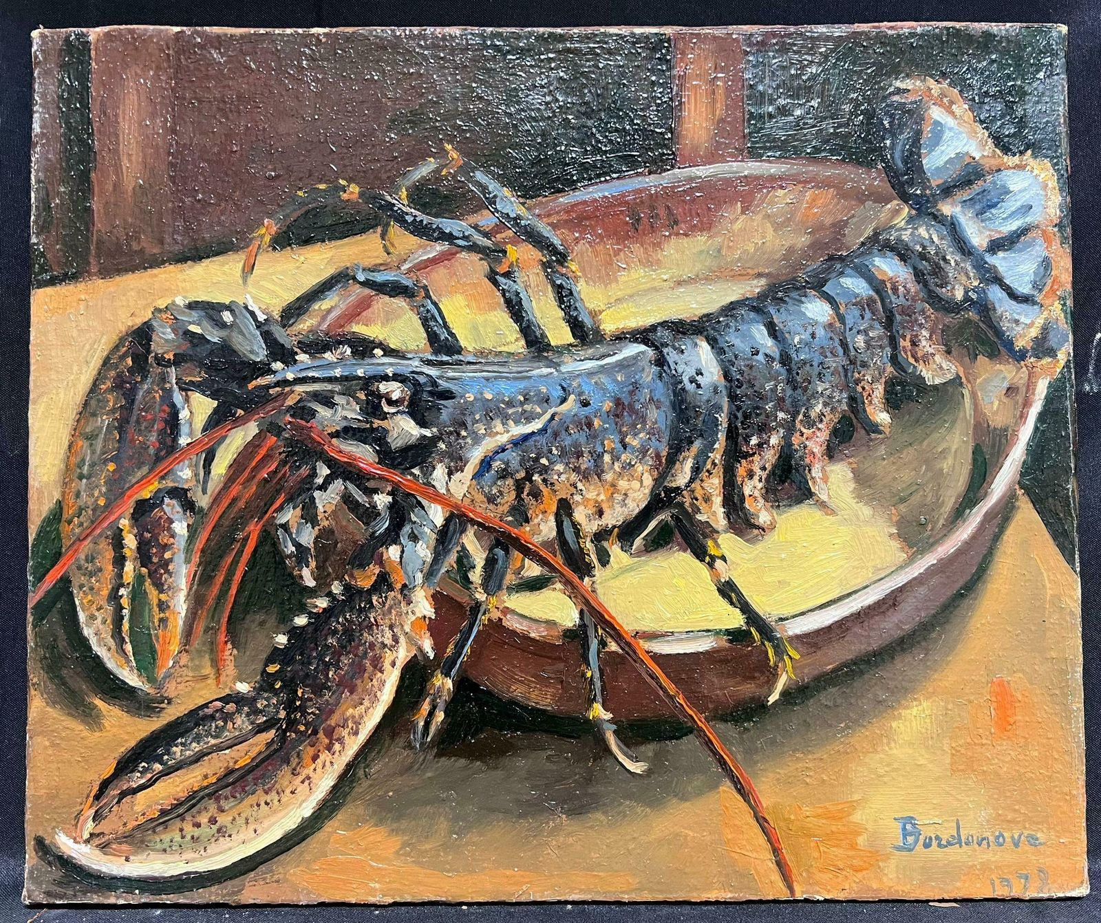 Georges Bordonovecontemporary French Impressionist Oil Still Life Of A Lobster photo furniture