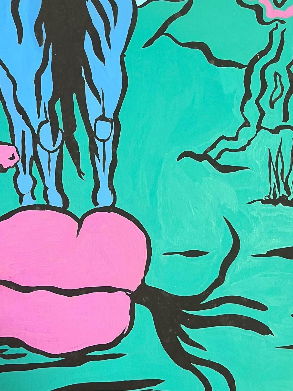 Sally Vaughancontemporary British Abstract Original Painting Pink And Blue Horse1990 photo buy