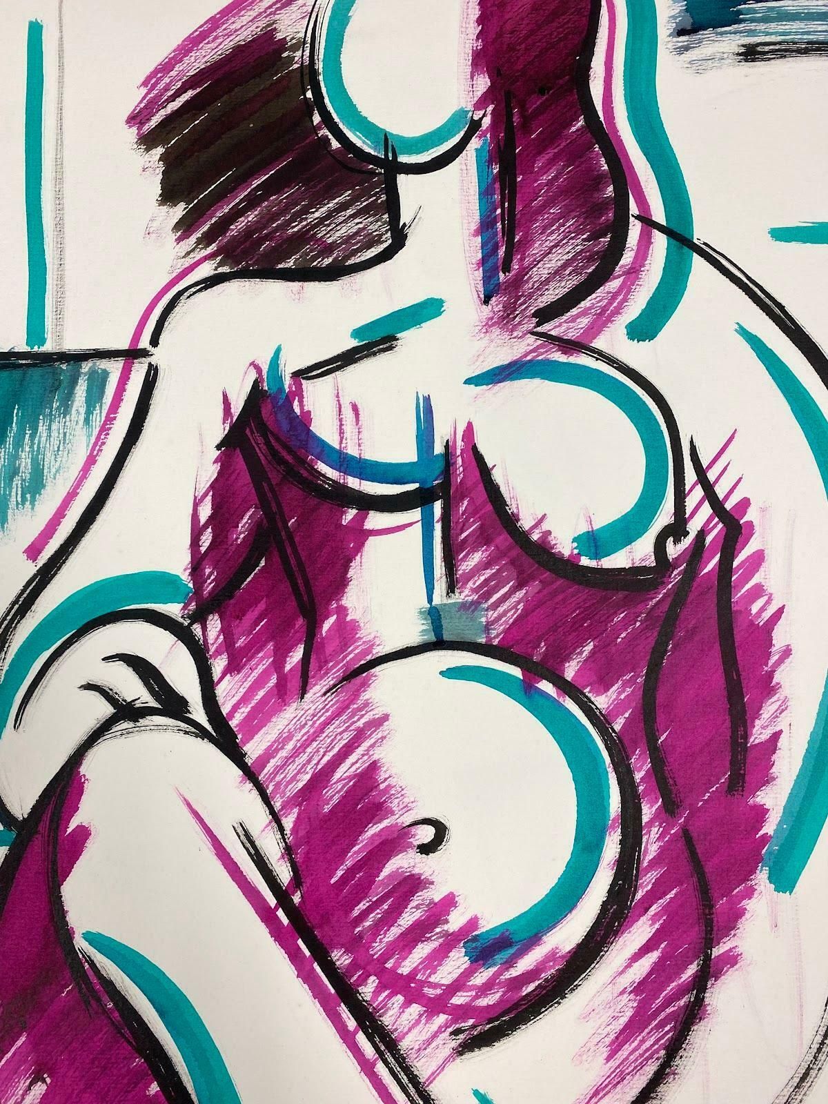Paul Louis Bolot (French 1918 2003)20th Century French Modernist Painting Purple Pink & Teal Green Abstract Nude 20th Century photo for sale