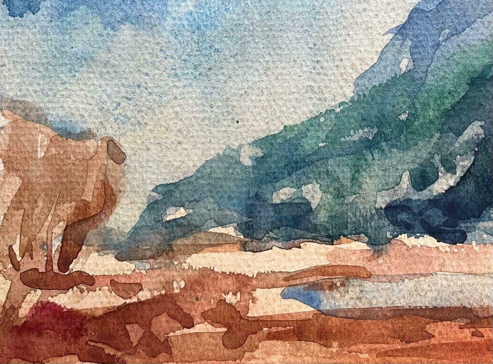 Maurice Mazeiliefrench Impressionist Watercolor Of A Mountainous Landscape And Valley20th Century photo for sale