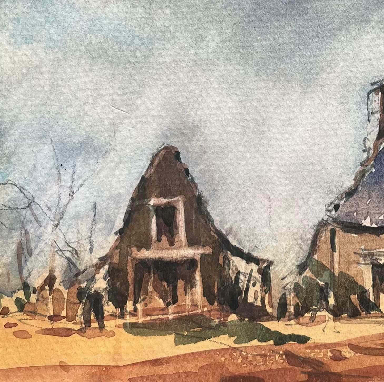 Maurice Mazeiliefrench Impressionist Watercolor Of Sunlit Rustic Farmhouse20th Century photo for sale