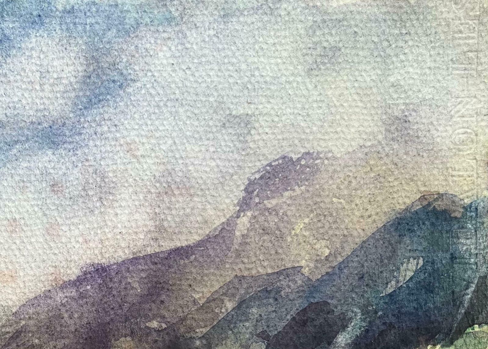 Maurice Mazeiliefrench Impressionist Watercolor Of A Mountainous Landscape At Dusk20th Century photo Art