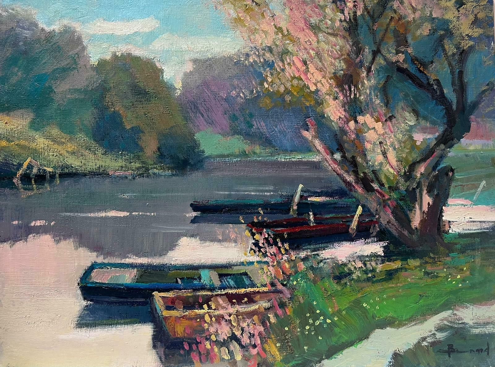 Guy Benardboats On The River Eure Normandy France French Post Impressionist Signed Oil