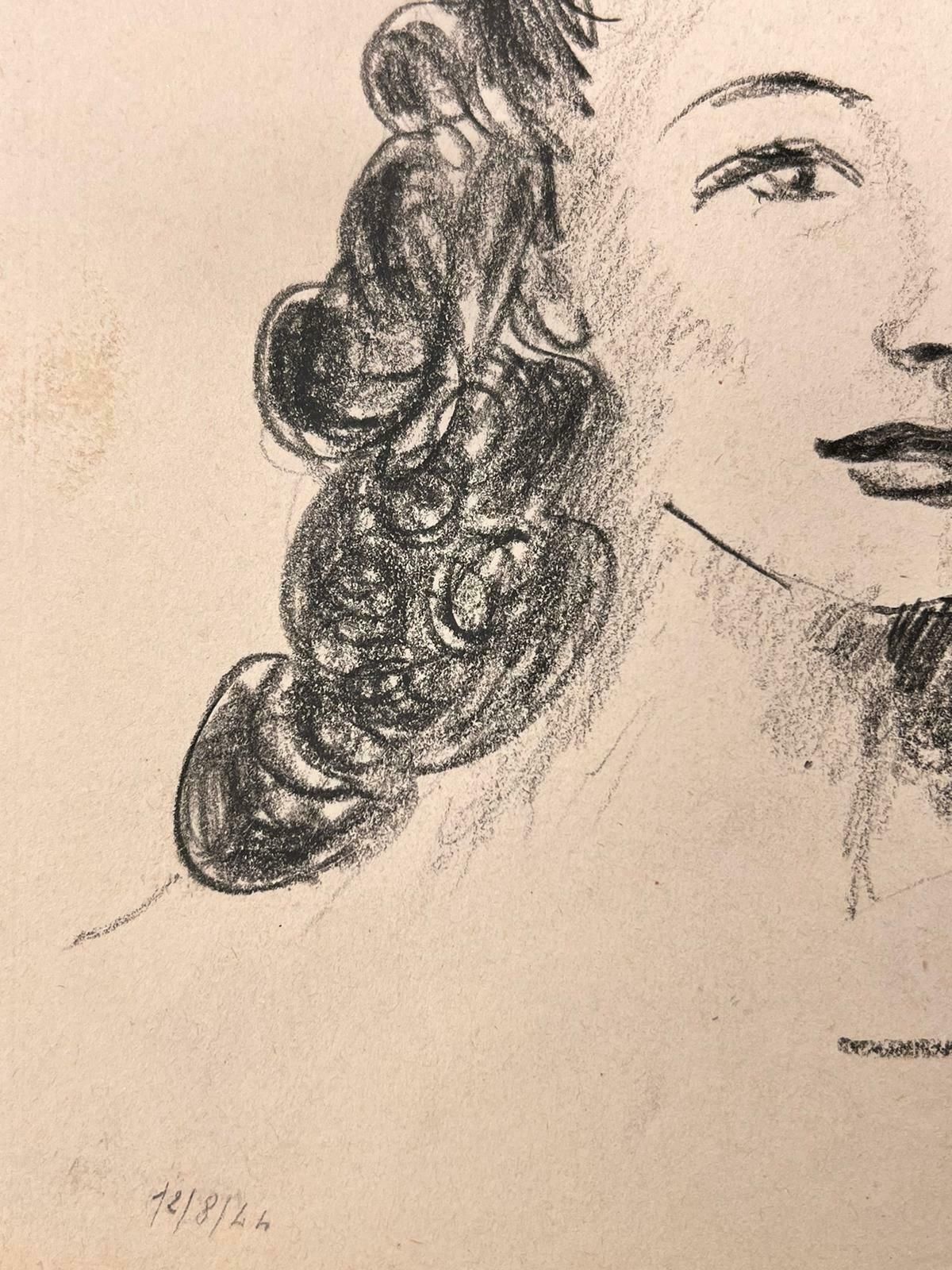 Josine Vignon1950’s Fashion Illustration Original Portrait Of A Lady With Black Curly Hair1960's photo for sale