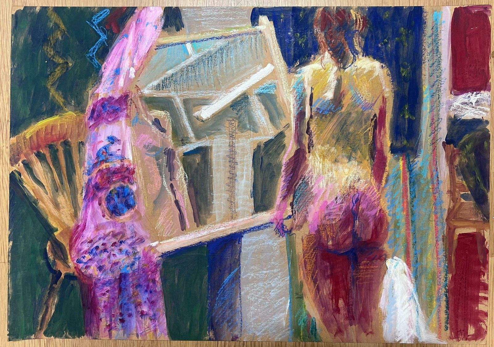 Helen Greenfieldnude Lady Standing In Room Furniture Modern British Slightly Abstract Painting photo furniture