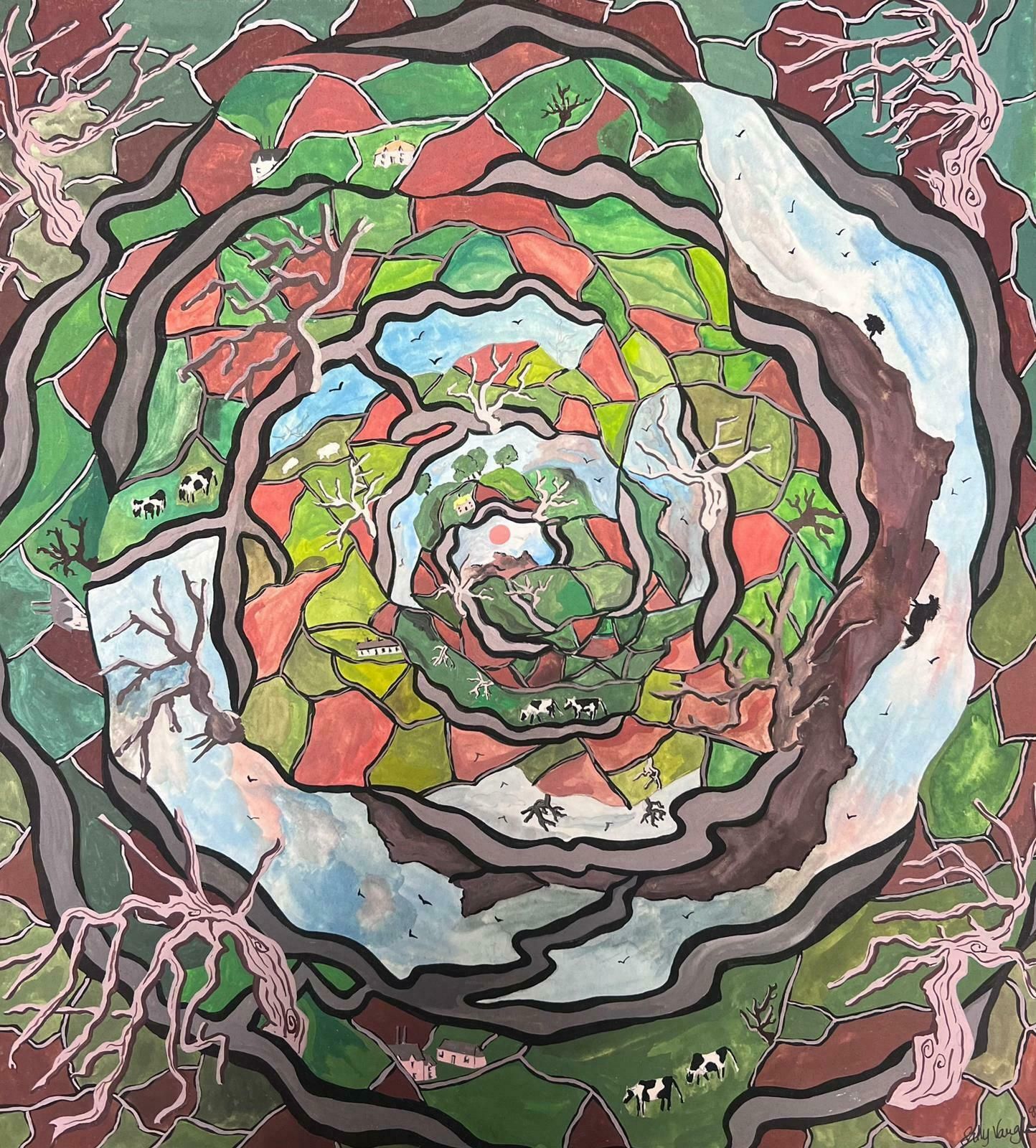 Sally Vaughancontemporary British Abstract Original Painting Swirly Town Landscape1990