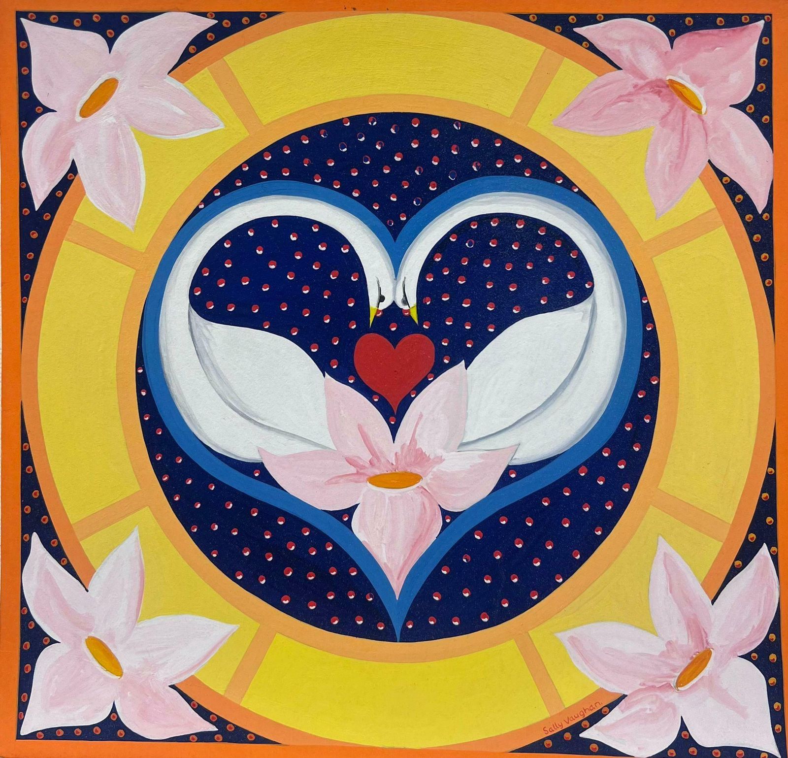 Sally Vaughancontemporary British Abstract Original Painting Heart Swan Wall Paper Design1990