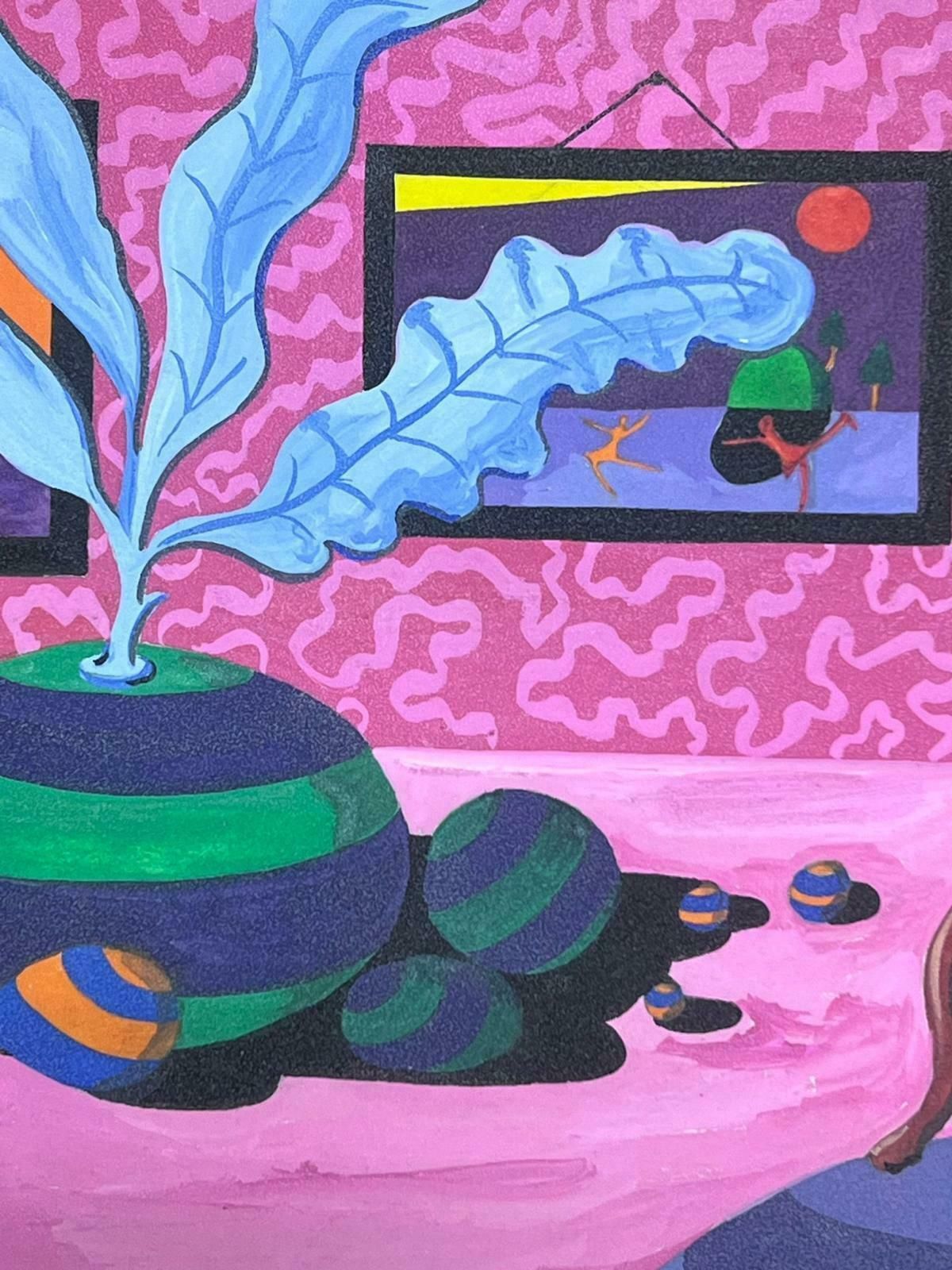 Sally Vaughancontemporary British Abstract Original Painting Pink Interior Colourful1990 photo furniture