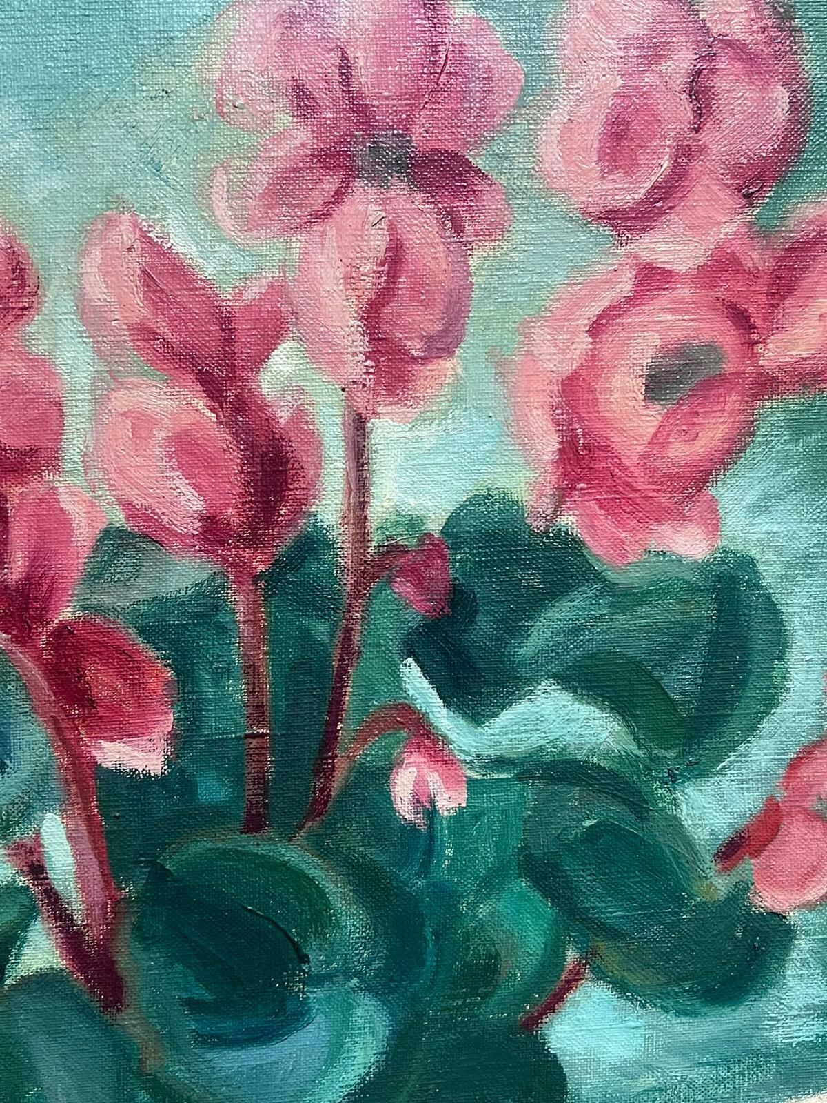 French 1950'smid Century French Signed Oil Cyclamen Flowers In Pot Interiors Still Life1958 photo buy