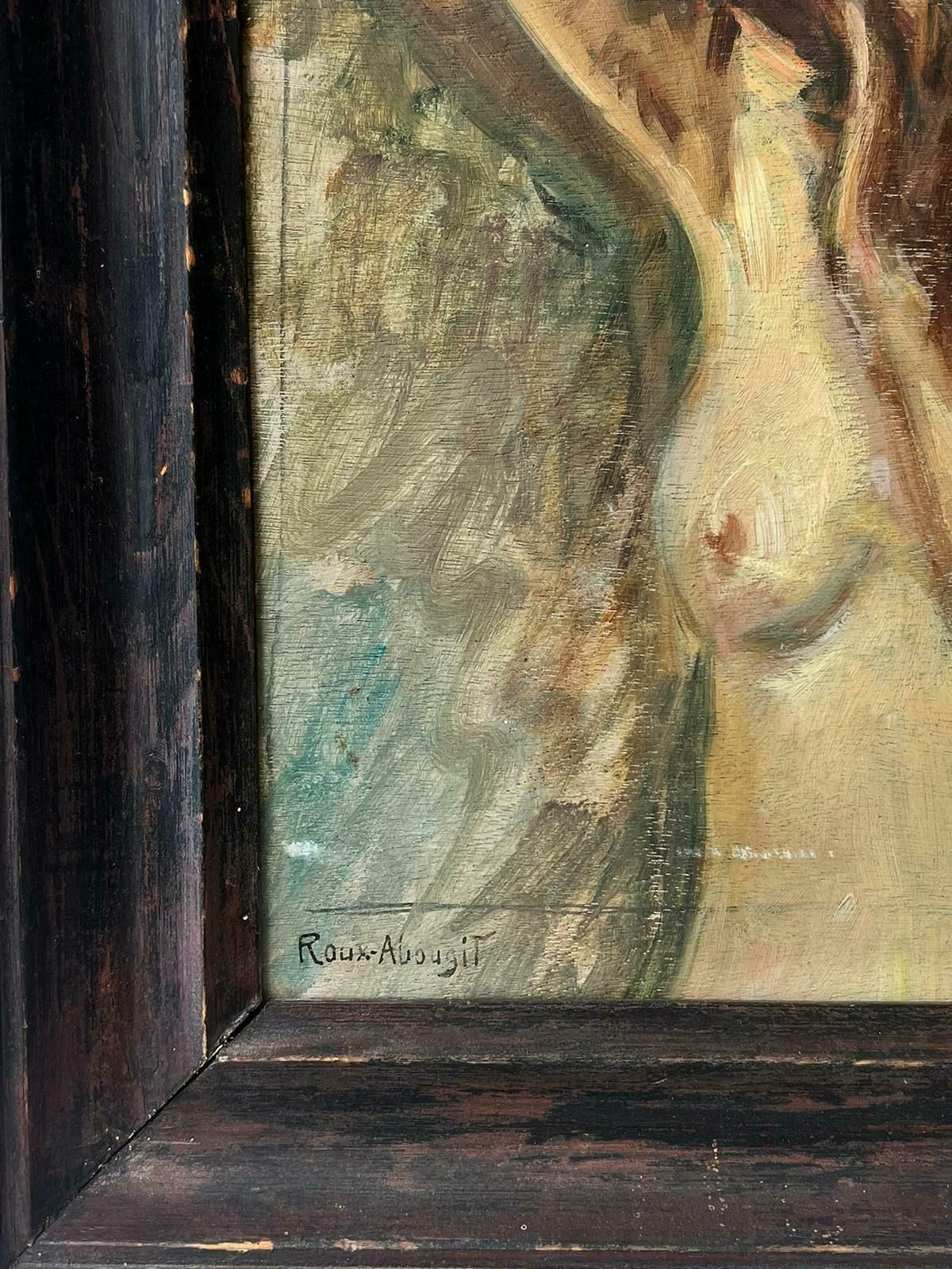 French School1960's French Signed Oil Portrait Nude Lady Dancing With Tambourine photo Art