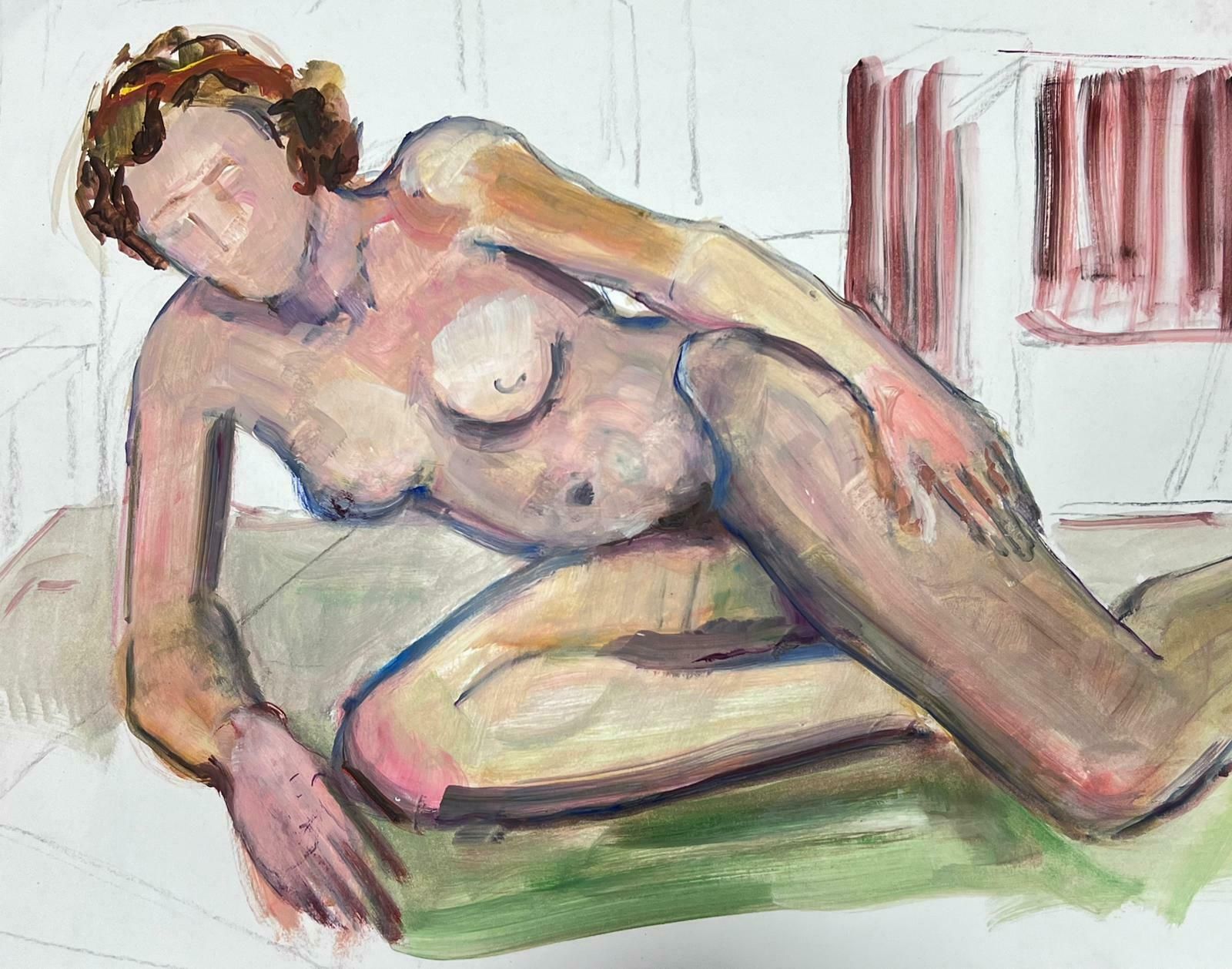 French Modernistreclining Nude Lady Model 1970's French Modernist Painting Provence Collection1970's photo for sale