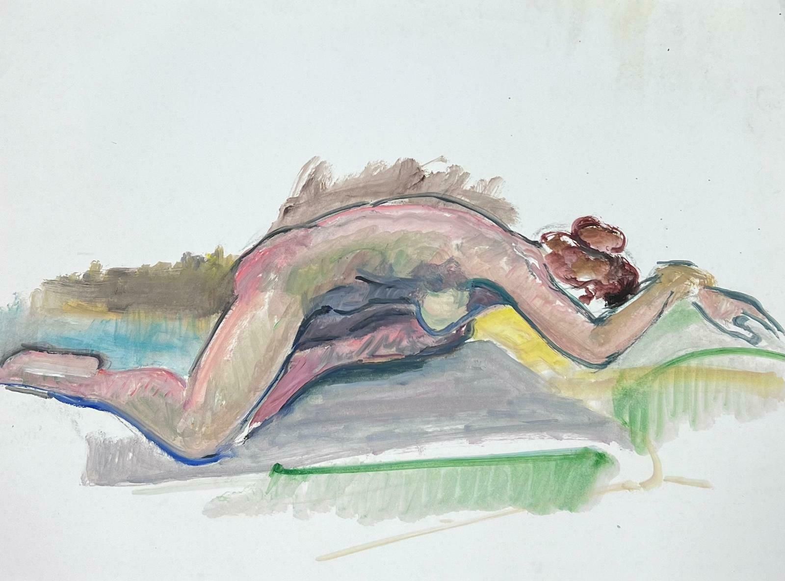 French Modernistreclining Nude Lady Model 1970's French Modernist Painting Provence Collection1970's