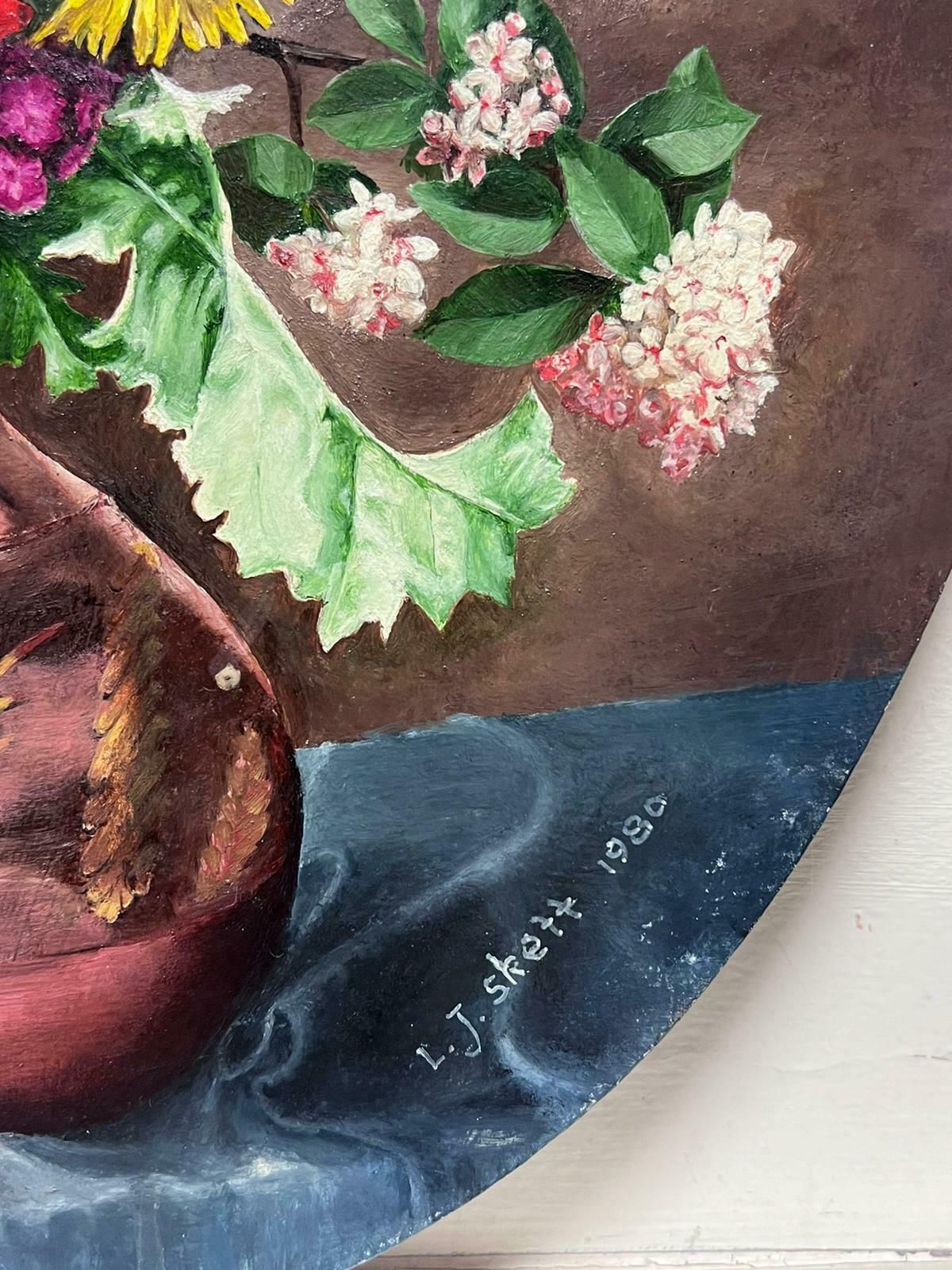 English Flower Painterfine Classical Still Life Flower Painting Signed & Dated English Oil 1980's photo for sale