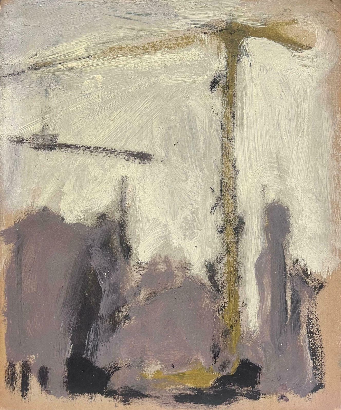Elisabeth Hahn20th Century German Modernist Oil Painting Gold Crane Over Grey Landscape20th Century