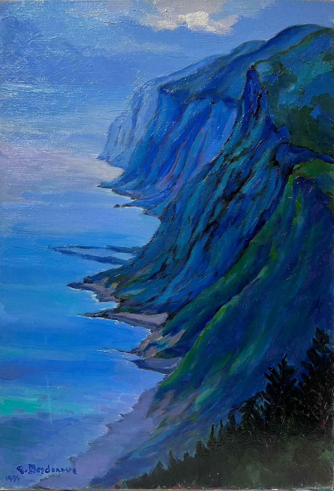 Georges Bordonovecontemporary French Impressionist Oil Rocky Coastline Blue Seascape photo furniture