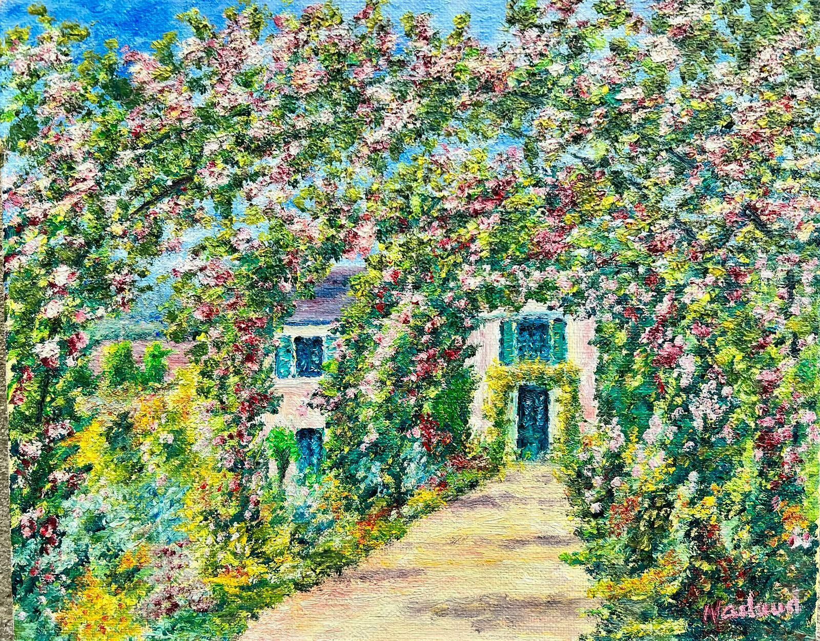 French Schoolmonet's Rose Garden Giverny Signed French Impressionist Oil Painting On Canvas
