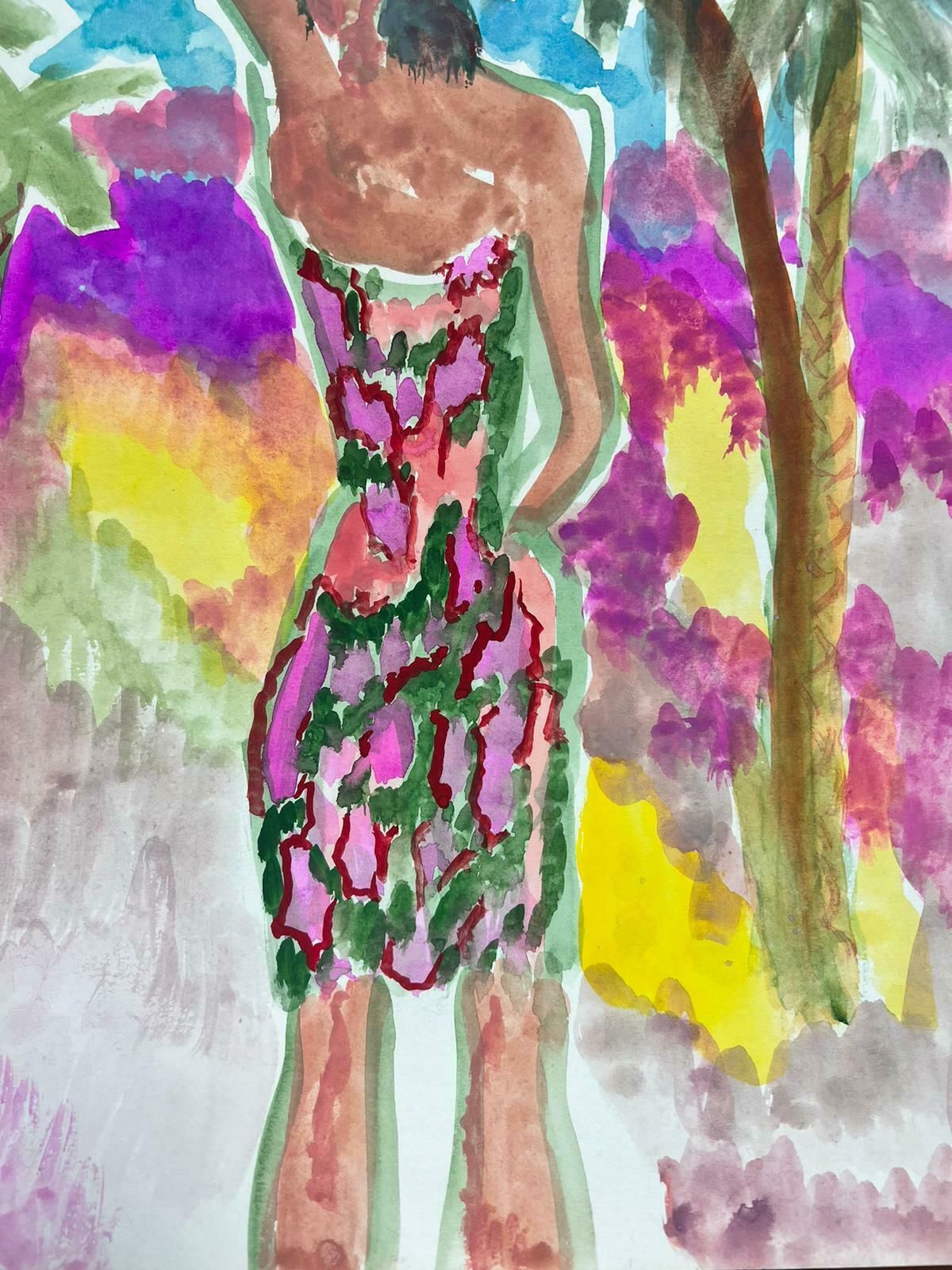 Jean Marcjean Marc (1949 2019) 20th Century French Modernist Painting Tropical Girlc. 1980's photo for sale