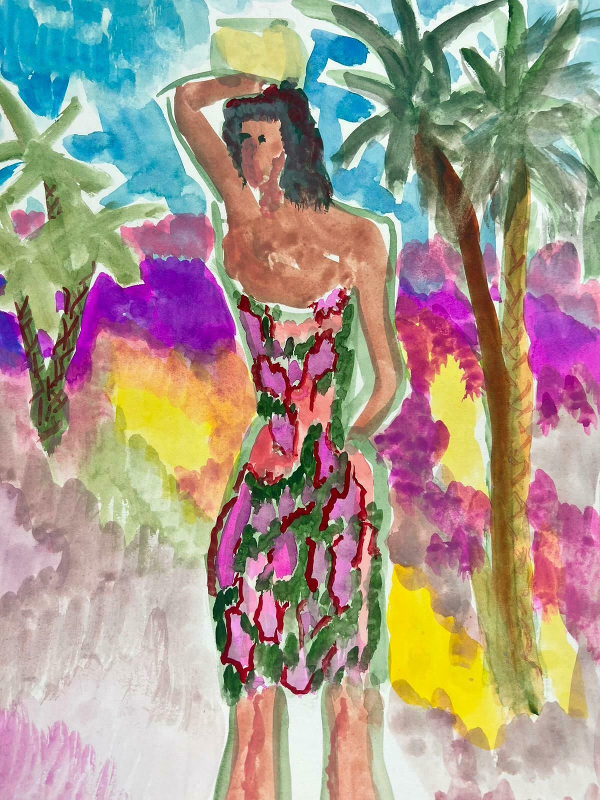 Jean Marcjean Marc (1949 2019) 20th Century French Modernist Painting Tropical Girlc. 1980's photo 766.0