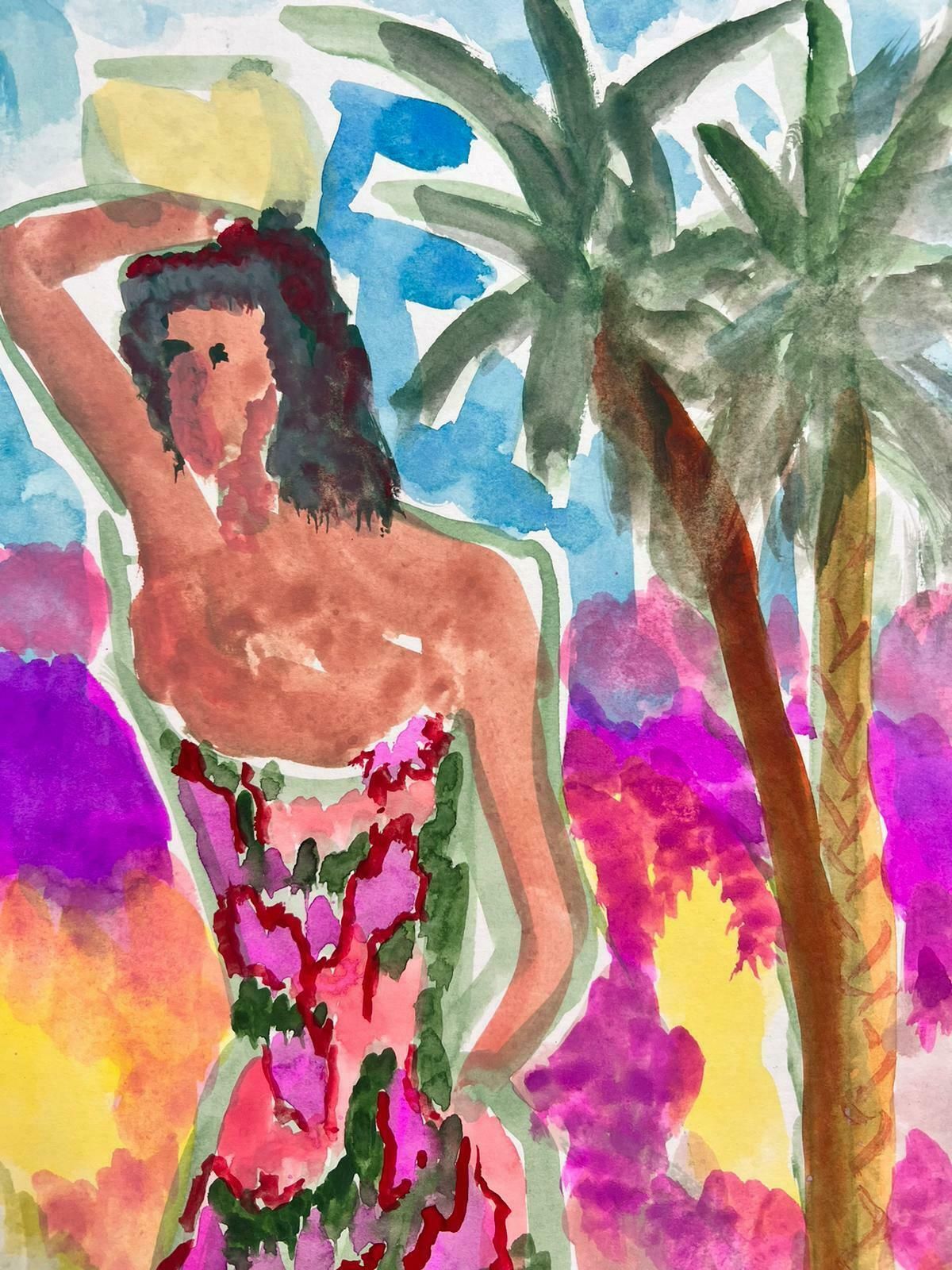Jean Marcjean Marc (1949 2019) 20th Century French Modernist Painting Tropical Girlc. 1980's photo vinterior
