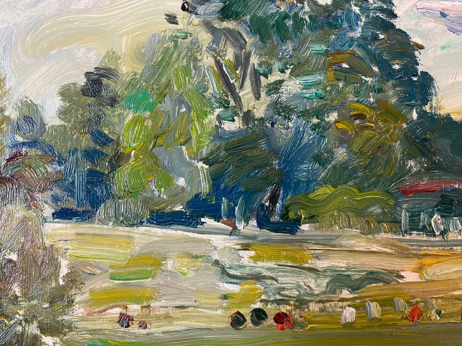 Saddafigures In Park By Lake, French Impressionist Landscape, Signed Oil Paintingc. 1980's photo Art