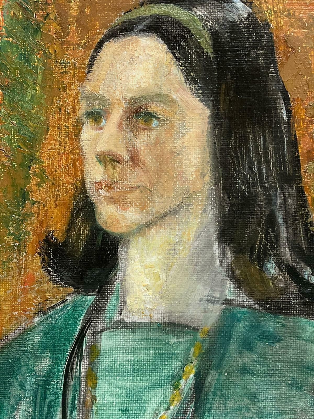 Agnes Annabel Kidston1970's British Portrait Of Lady In Green Jacket Long Brown Hair, Oil Painting1970 photo 715.0