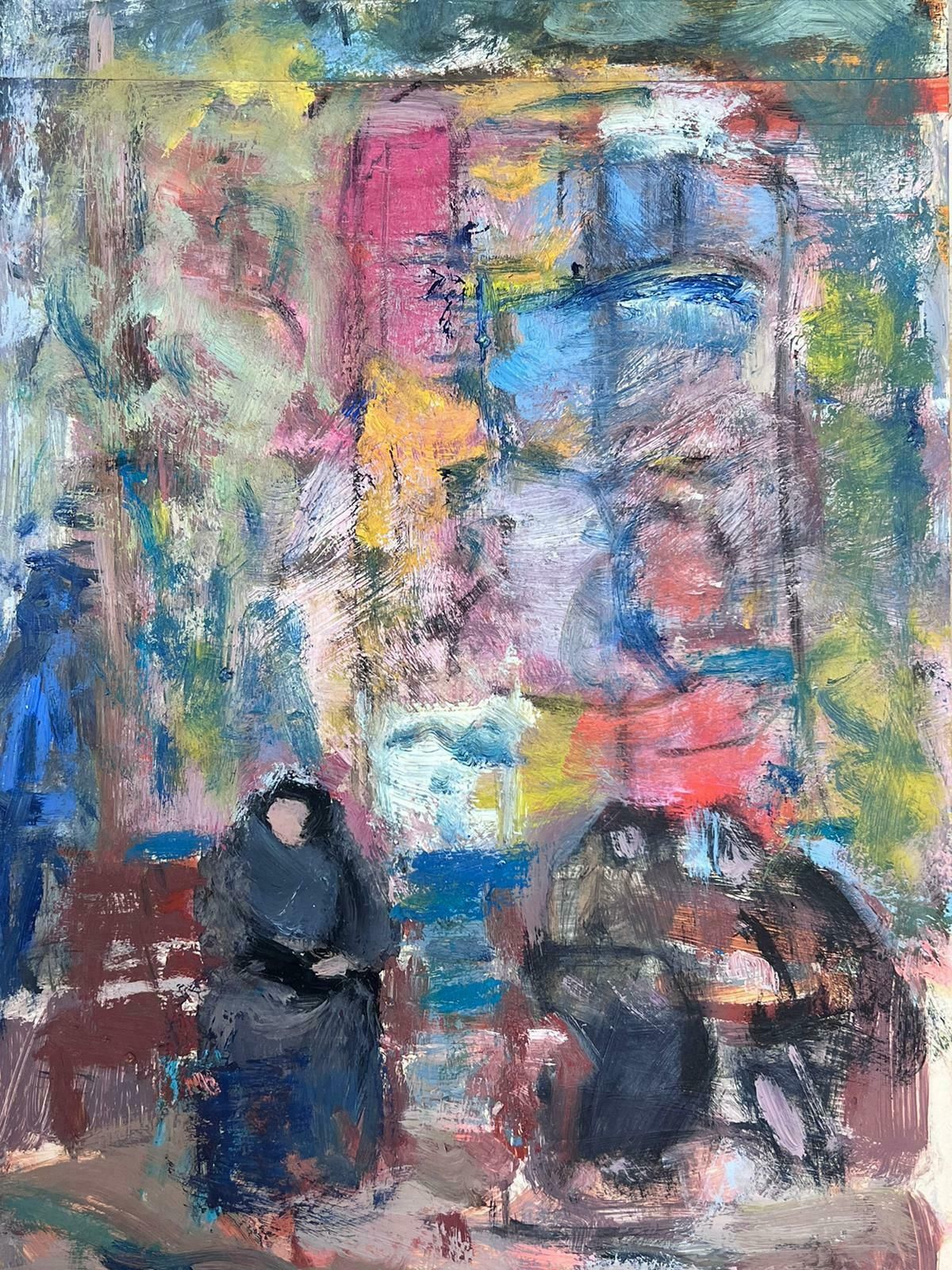Elisabeth Hahn20th Century German Modernist Oil Painting Colourful Figures In Street20th Century photo for sale