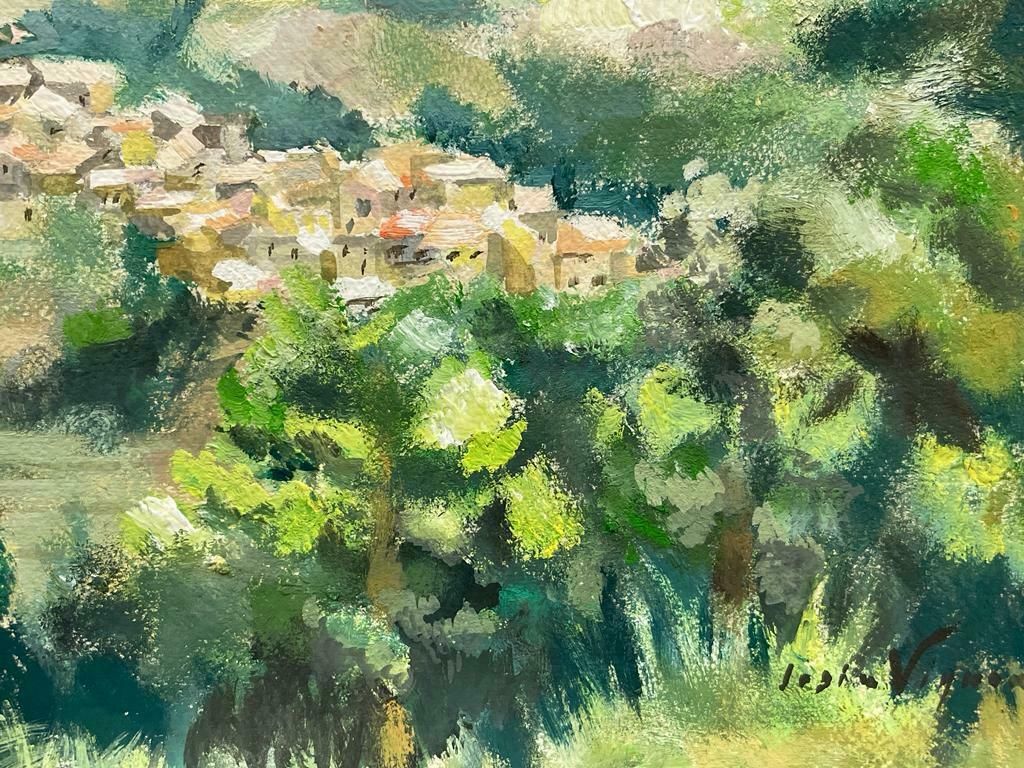Josine Vignonsleepy Provence Tow In Lush Green Landscape Mid 20th Century French Oil Painting1960's photo for sale