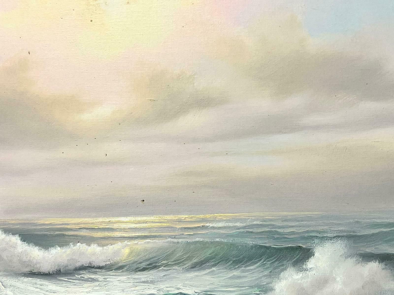 European Artistcrashing Waves Rocky Coast Large Traditional Signed Oil Painting Gilt Frame photo Art