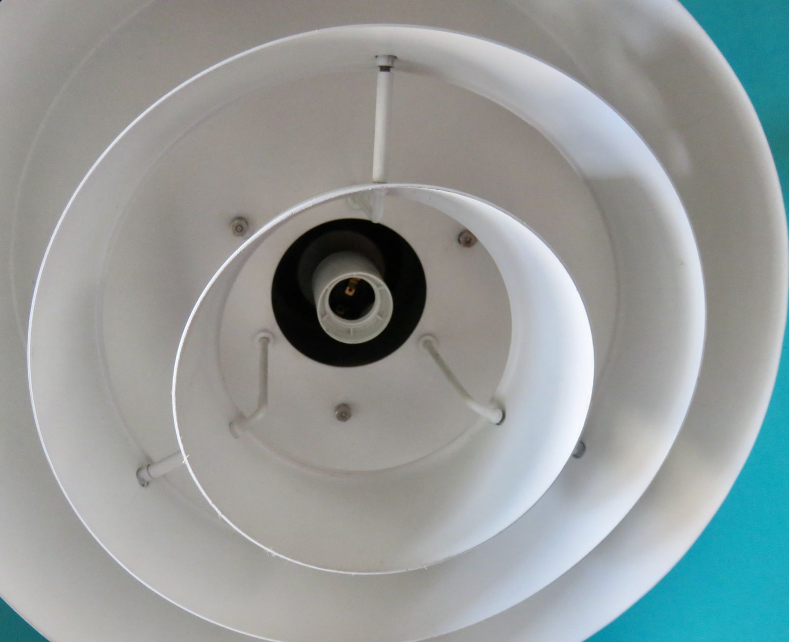 Large Industrial Pendant Light In Anthracite And White Lacquered Metal. Denmark 1960 photo vinterior