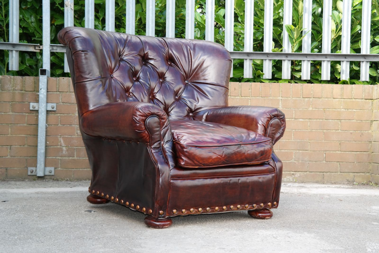 photo for sale Restoration Hardware Writers Henredon Leather Armchair Footstool Antique Brown