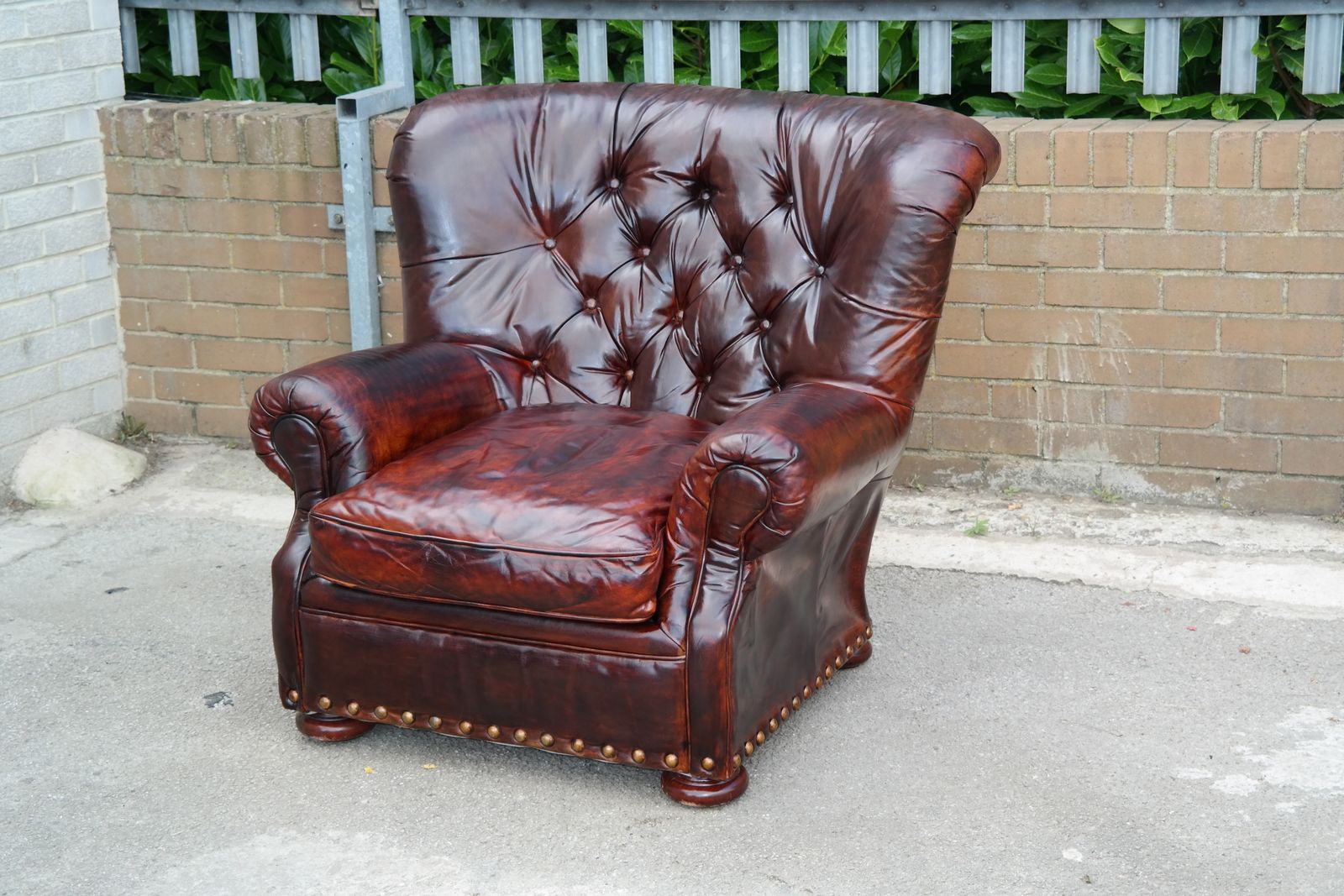 3000.0 Restoration Hardware Writers Henredon Leather Armchair Footstool Antique Brown photo