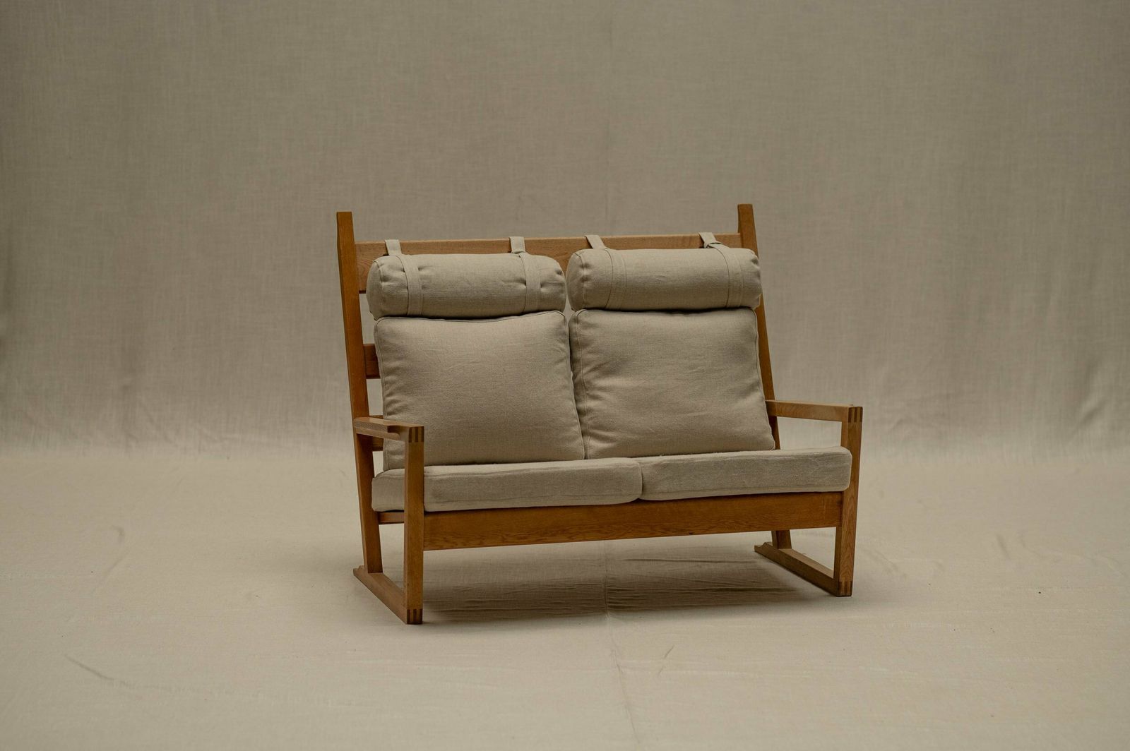 Danish Oak And Linnen Love Chair 1960s
