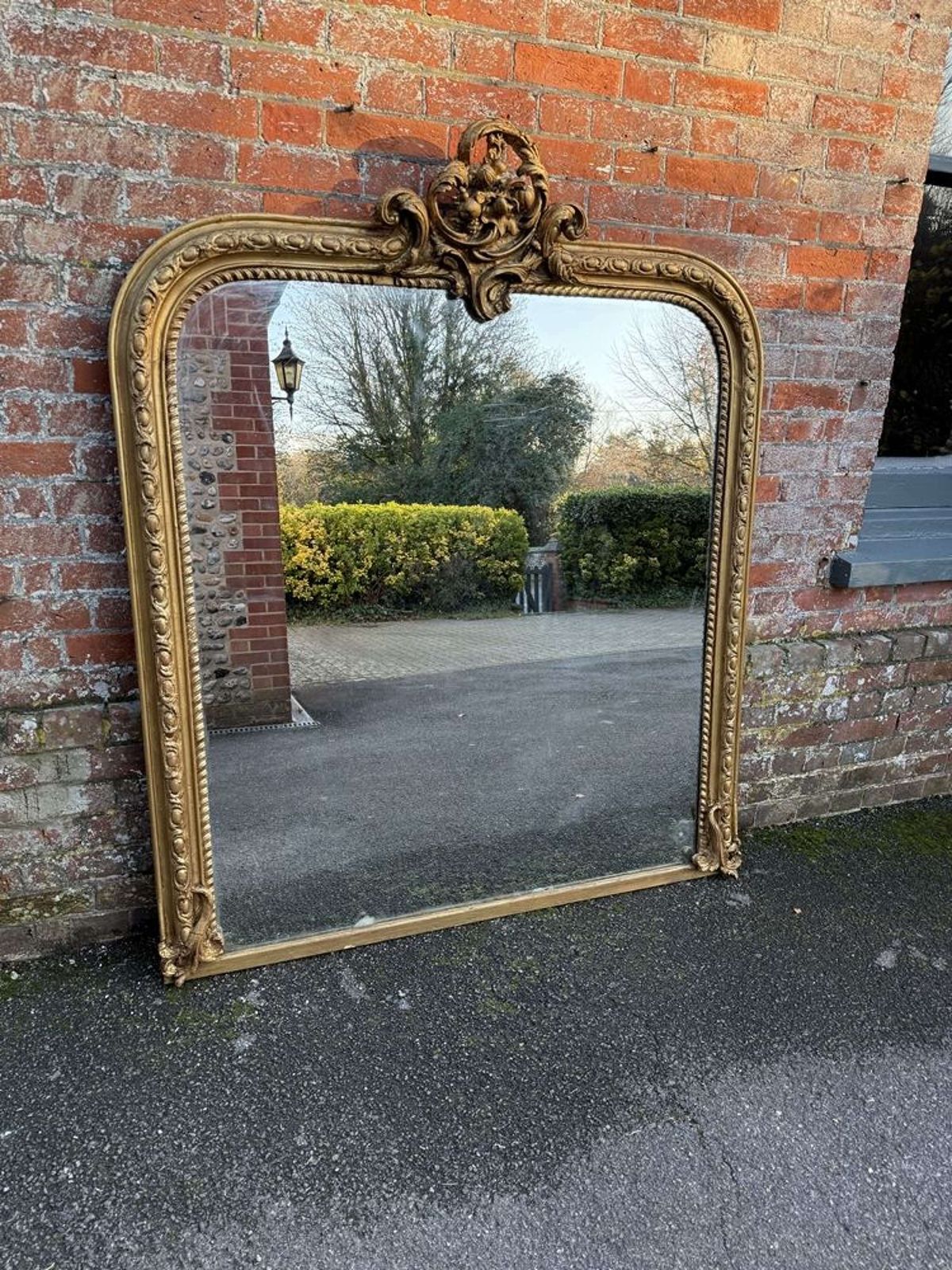 A Spectacular Large Antique English 19th C Arched Top Gilt Mirror. photo vintage