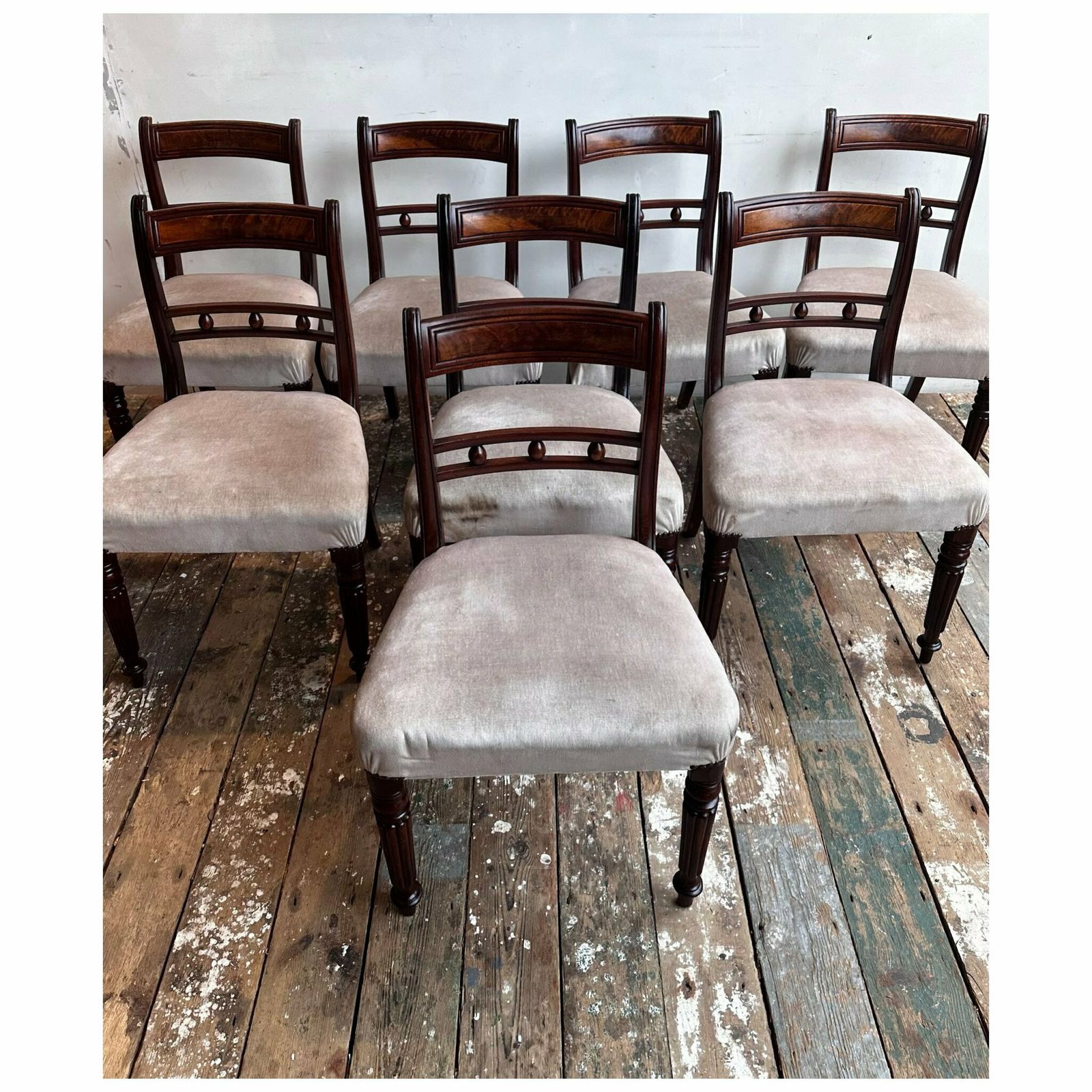 2 Pairs Of Upholstered Regency Dining Chairs C.1850 ( 4 X Pairs Available)