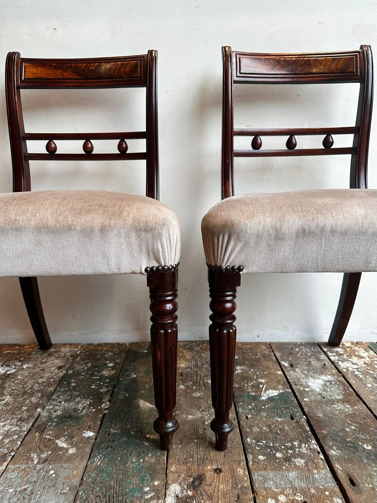 2 Pairs Of Upholstered Regency Dining Chairs C.1850 ( 4 X Pairs Available) photo furniture