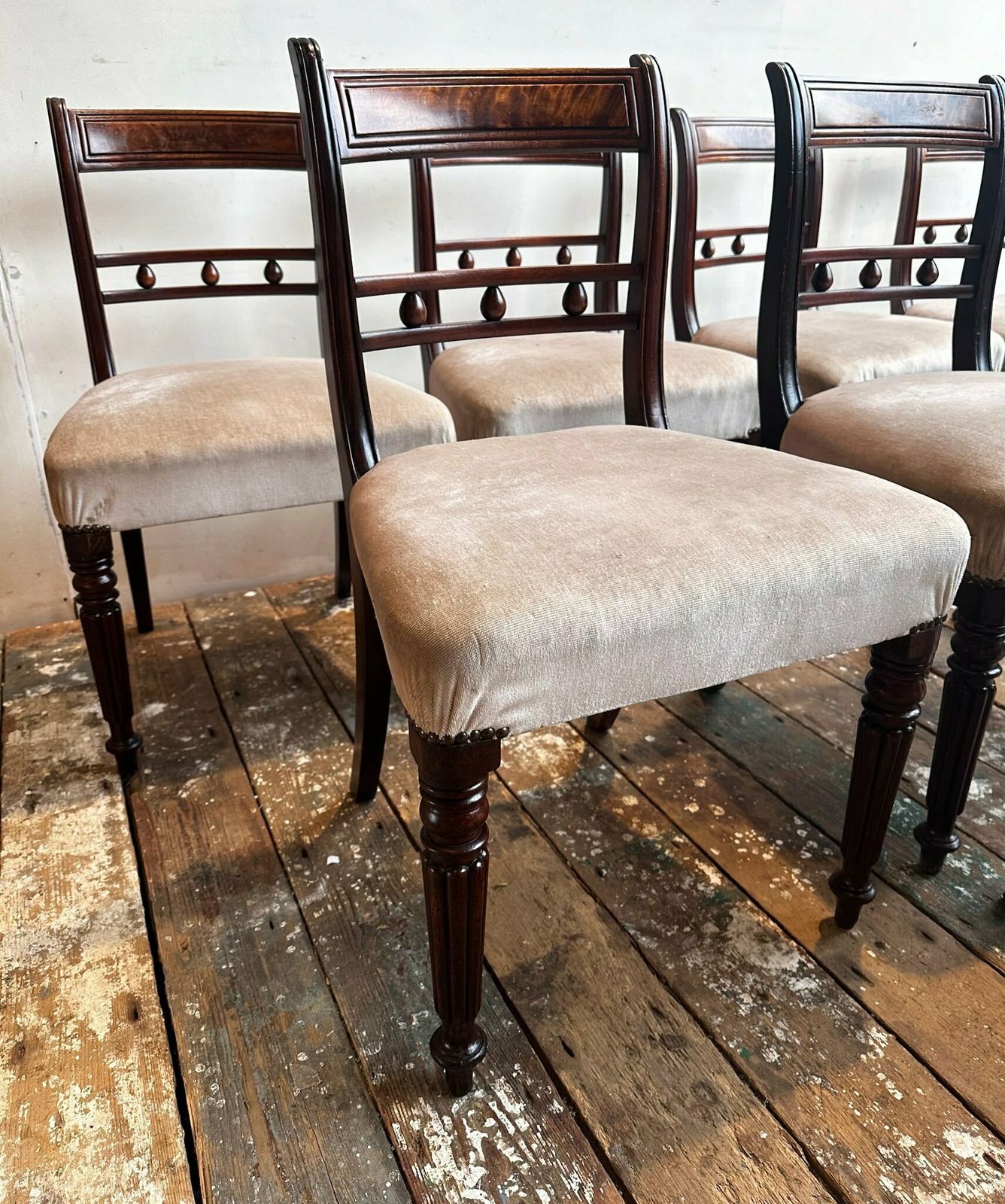 2 Pairs Of Upholstered Regency Dining Chairs C.1850 ( 4 X Pairs Available) photo Furniture