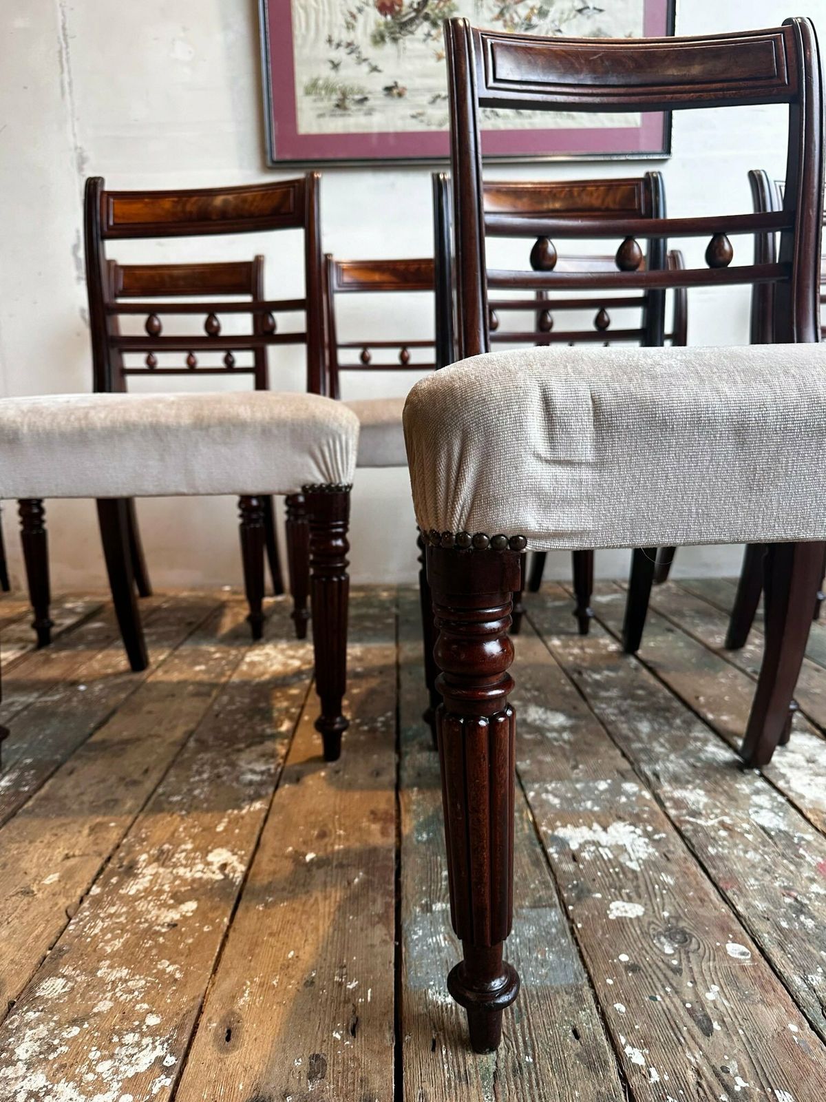 2 Pairs Of Upholstered Regency Dining Chairs C.1850 ( 4 X Pairs Available) photo 360.0
