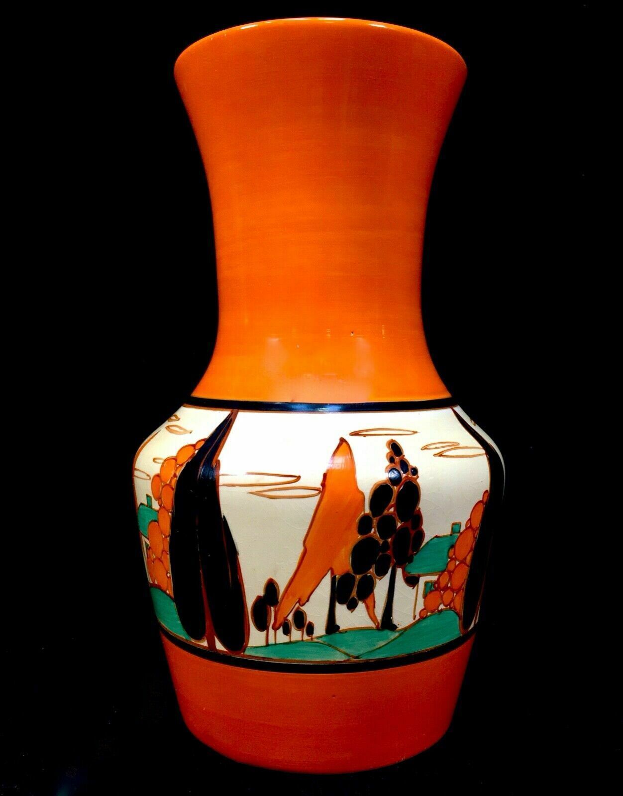 1699.0 Antique Clarice Cliff Orange Trees & House 386 Large Vase Pottery Bizarre C.1931 photo