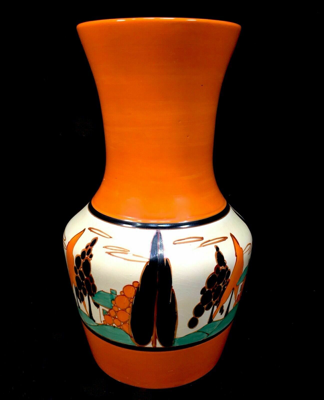 photo vinterior Antique Clarice Cliff Orange Trees & House 386 Large Vase Pottery Bizarre C.1931