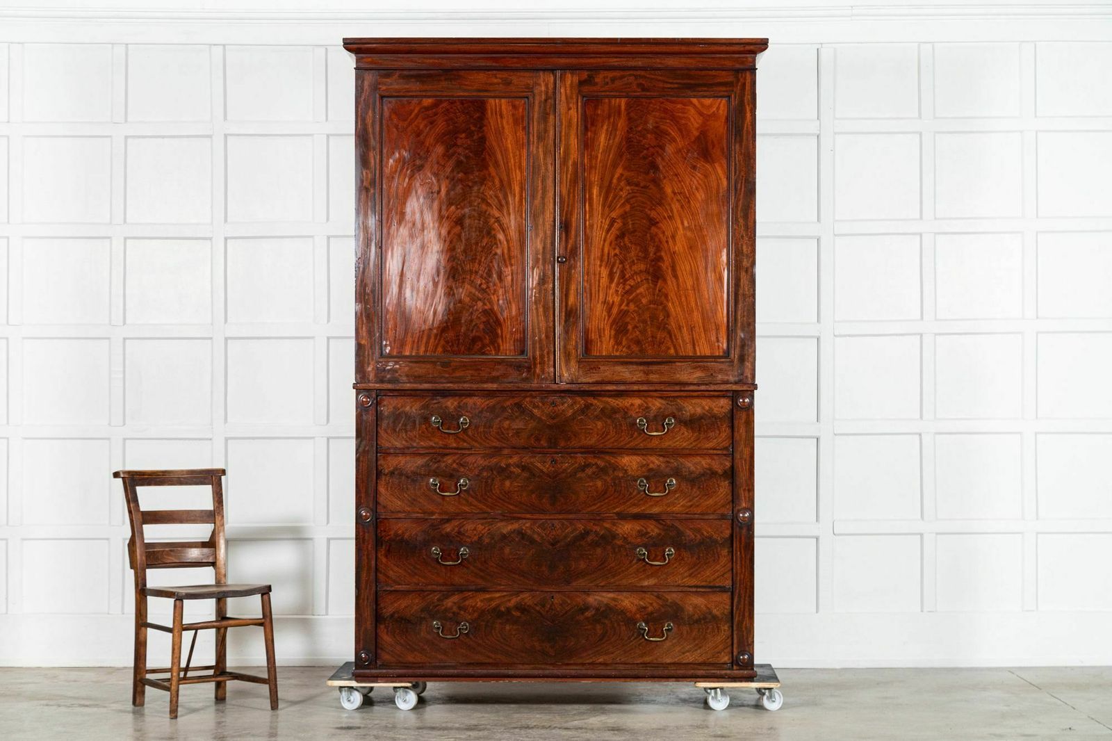 Large English Early 19thc Mahogany Linen Press photo Furniture