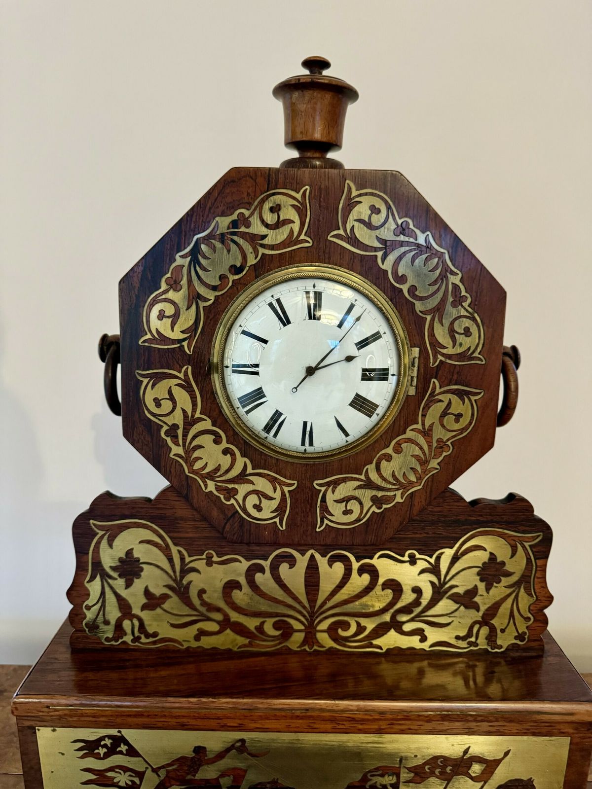 Wonderful Quality Antique Regency Rosewood Brass Inlaid Mantle Clock photo vinterior