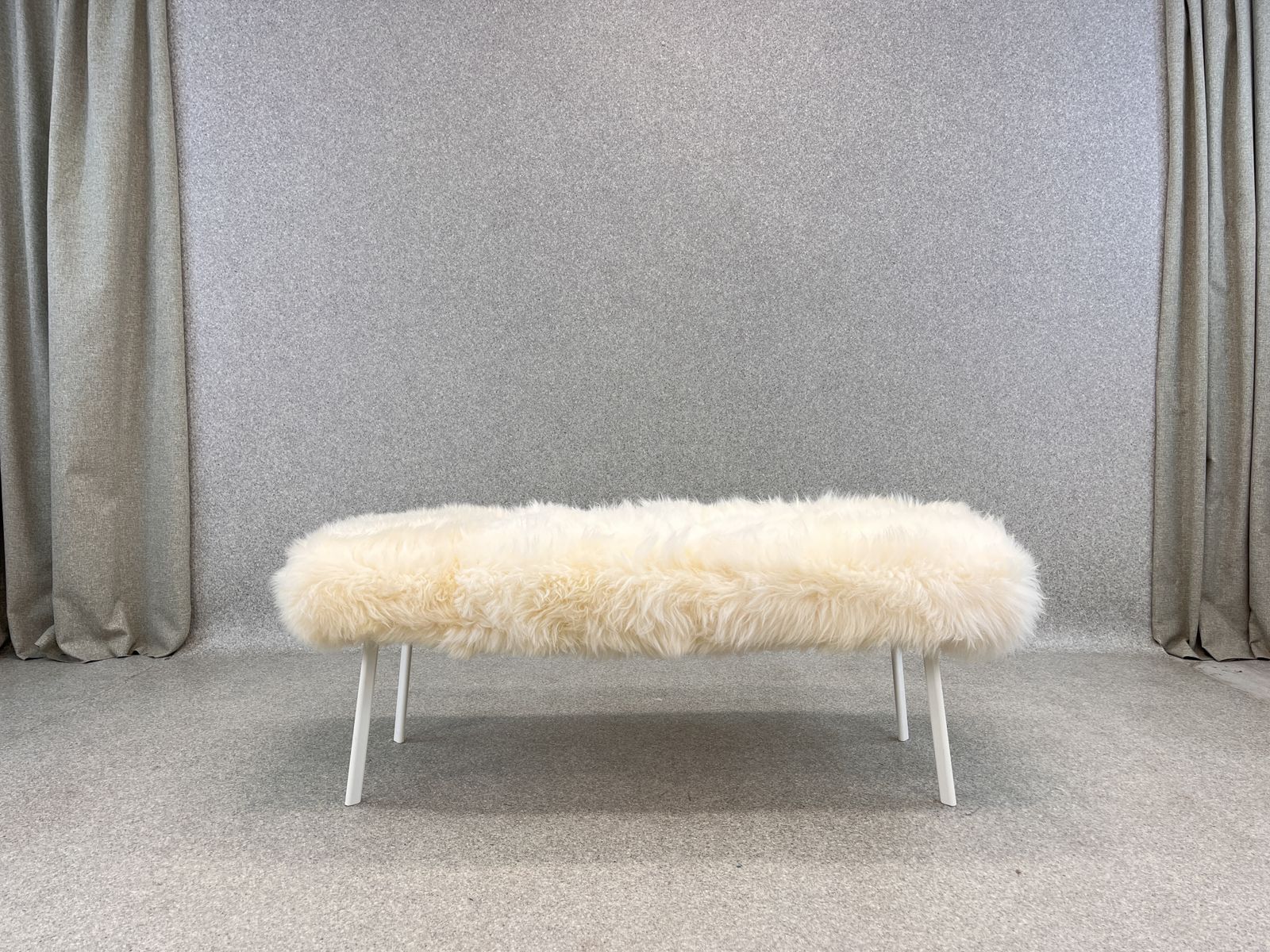 Furniture White Yeti Real Sheepskin Fluffy Furry Bench Chair  Bedside photo