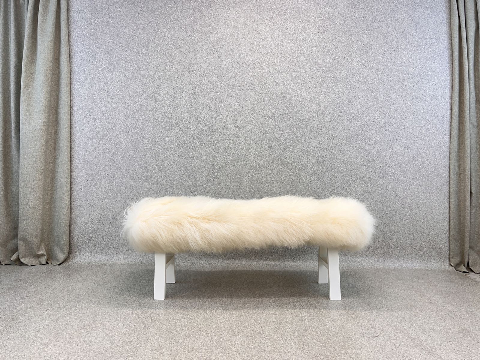 photo for sale White Yeti Real Sheepskin Fluffy Furry Bench Chair Bedside