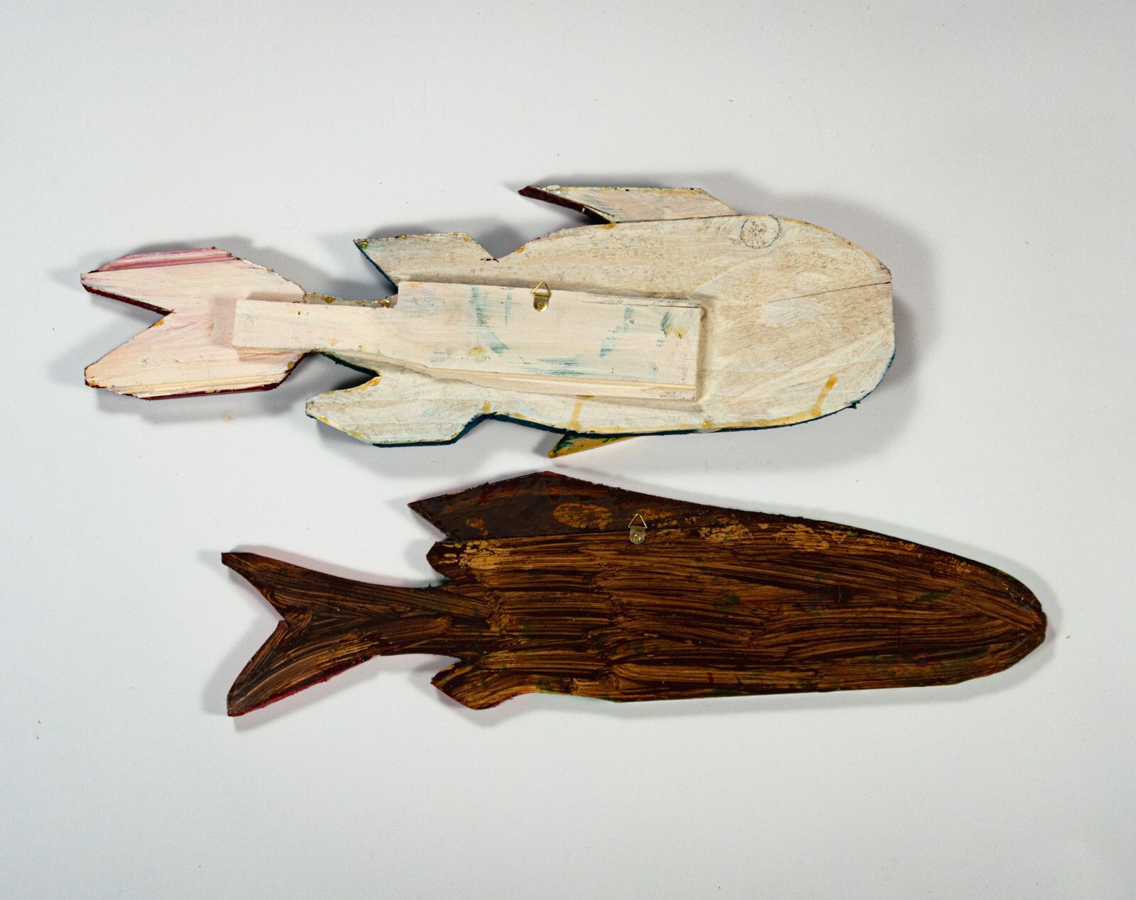 Set Of 5 Large Painted Wooden Wall Hanging Fish Hand Made British Folk Art photo Art
