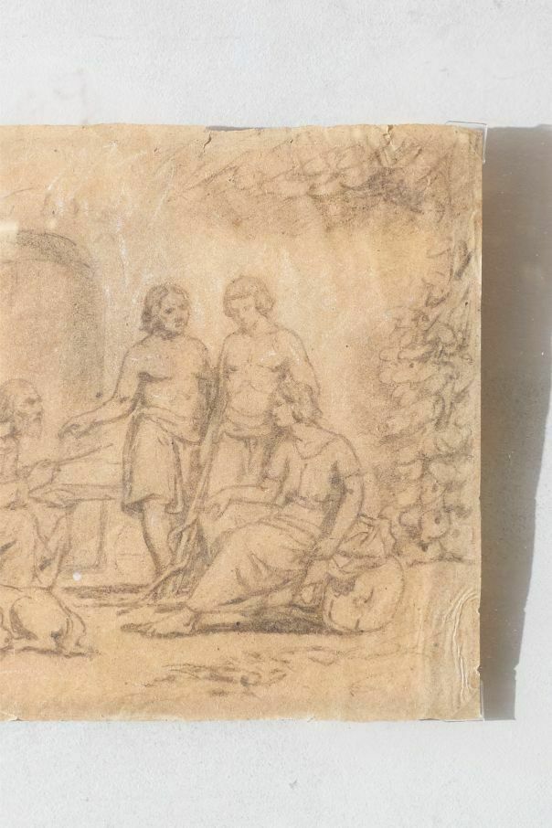 18th Century Sketch Titled   Old Man And His 3 Sons photo furniture