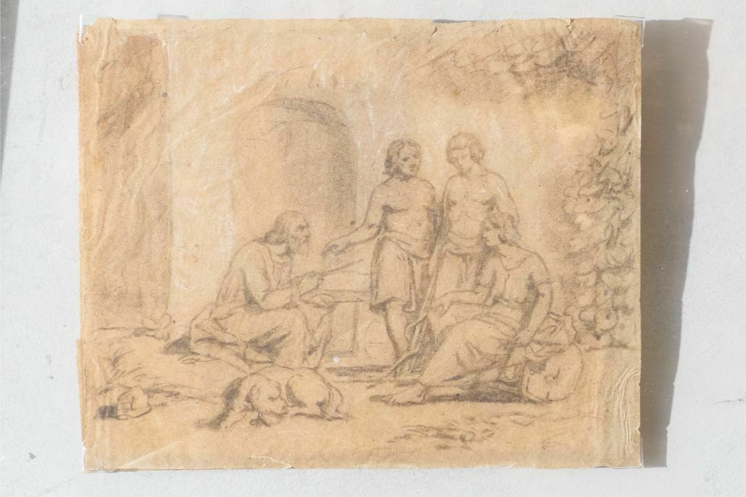 18th Century Sketch Titled   Old Man And His 3 Sons photo 535.0