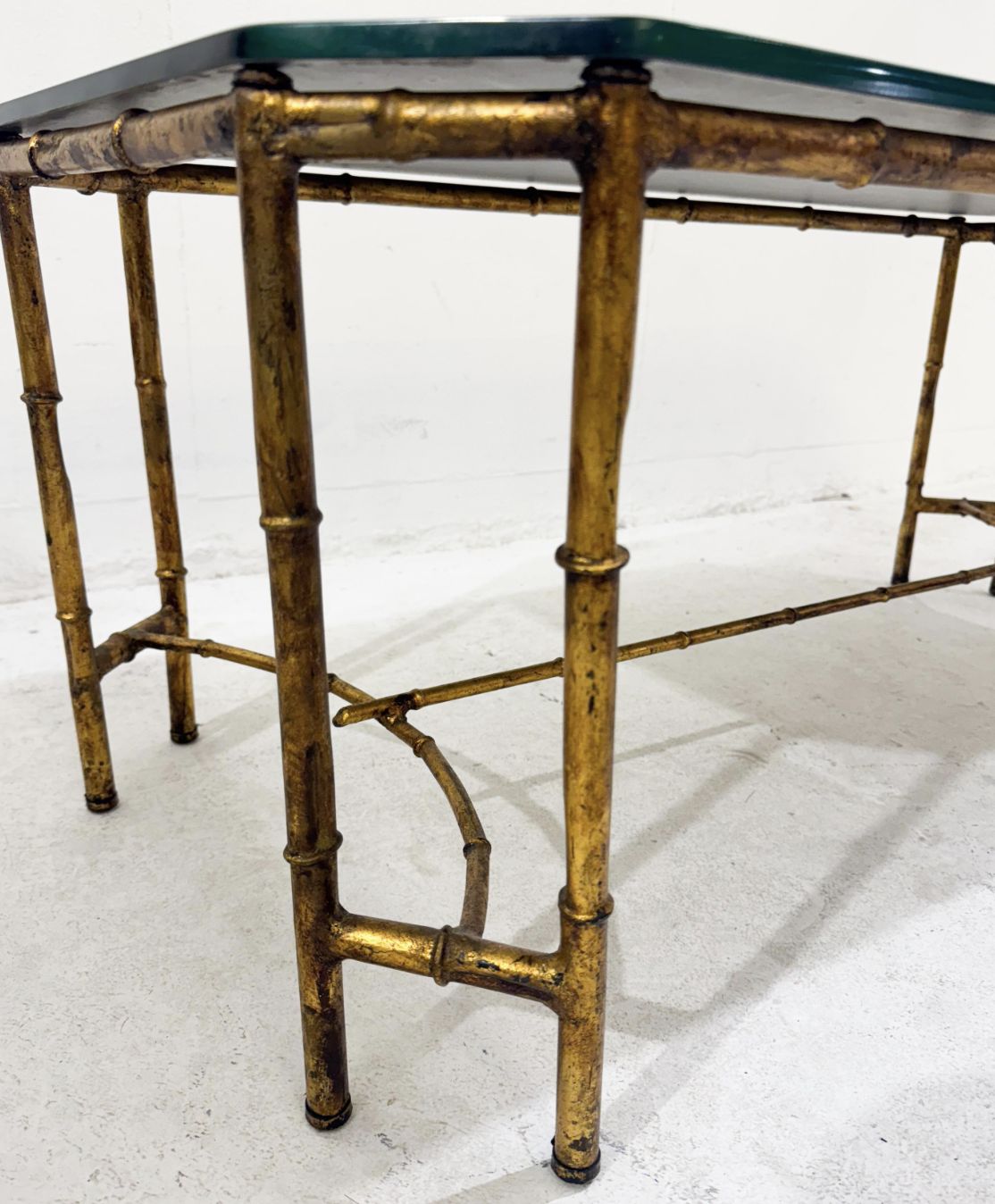 Gold Metal Faux Bamboo Coffee Table With Spacer, In The Style Of Maison Baguès photo Furniture